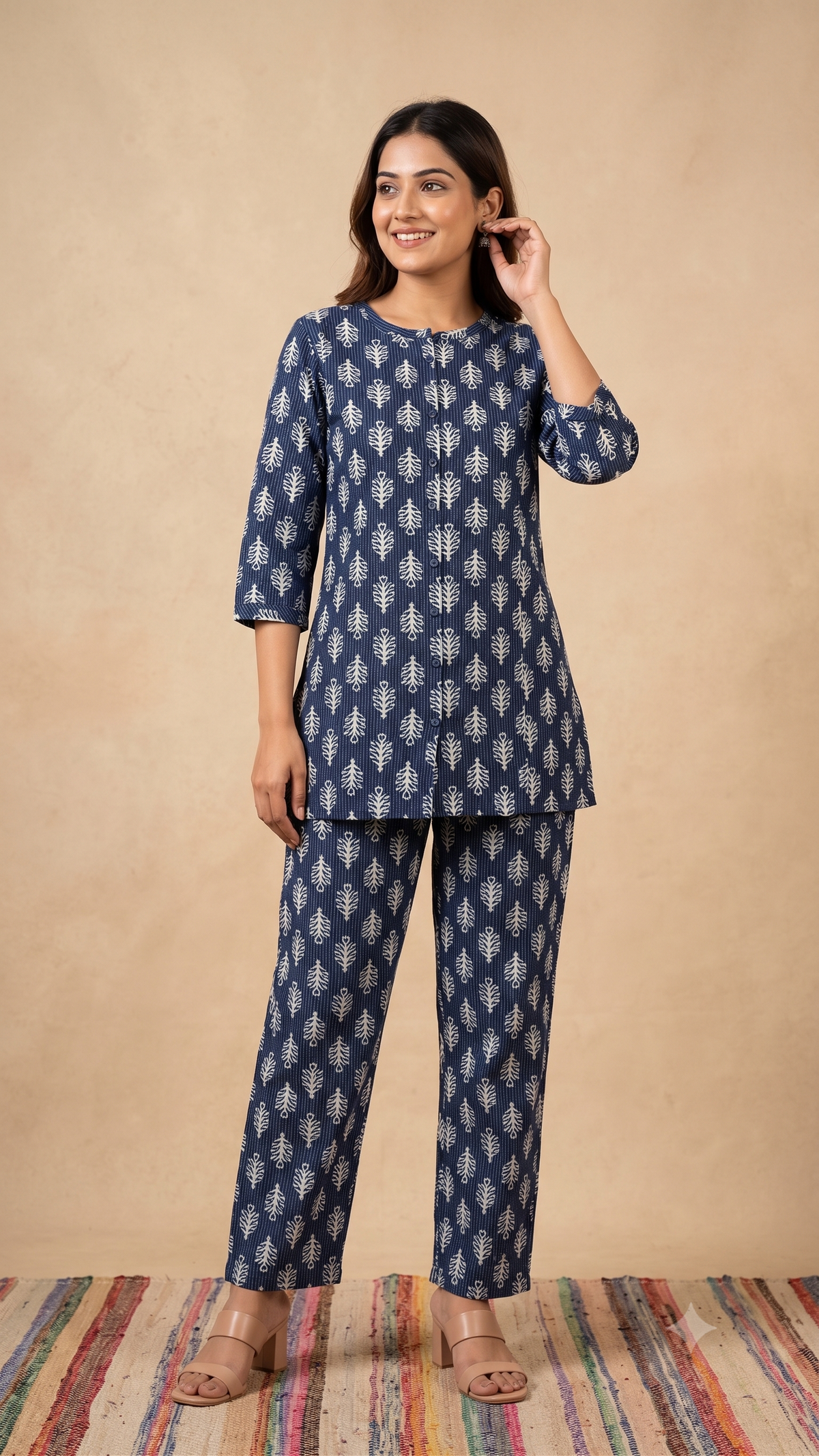 Block Printed Cotton Co-ord Set for Women's Ethinc Wear - Indigo