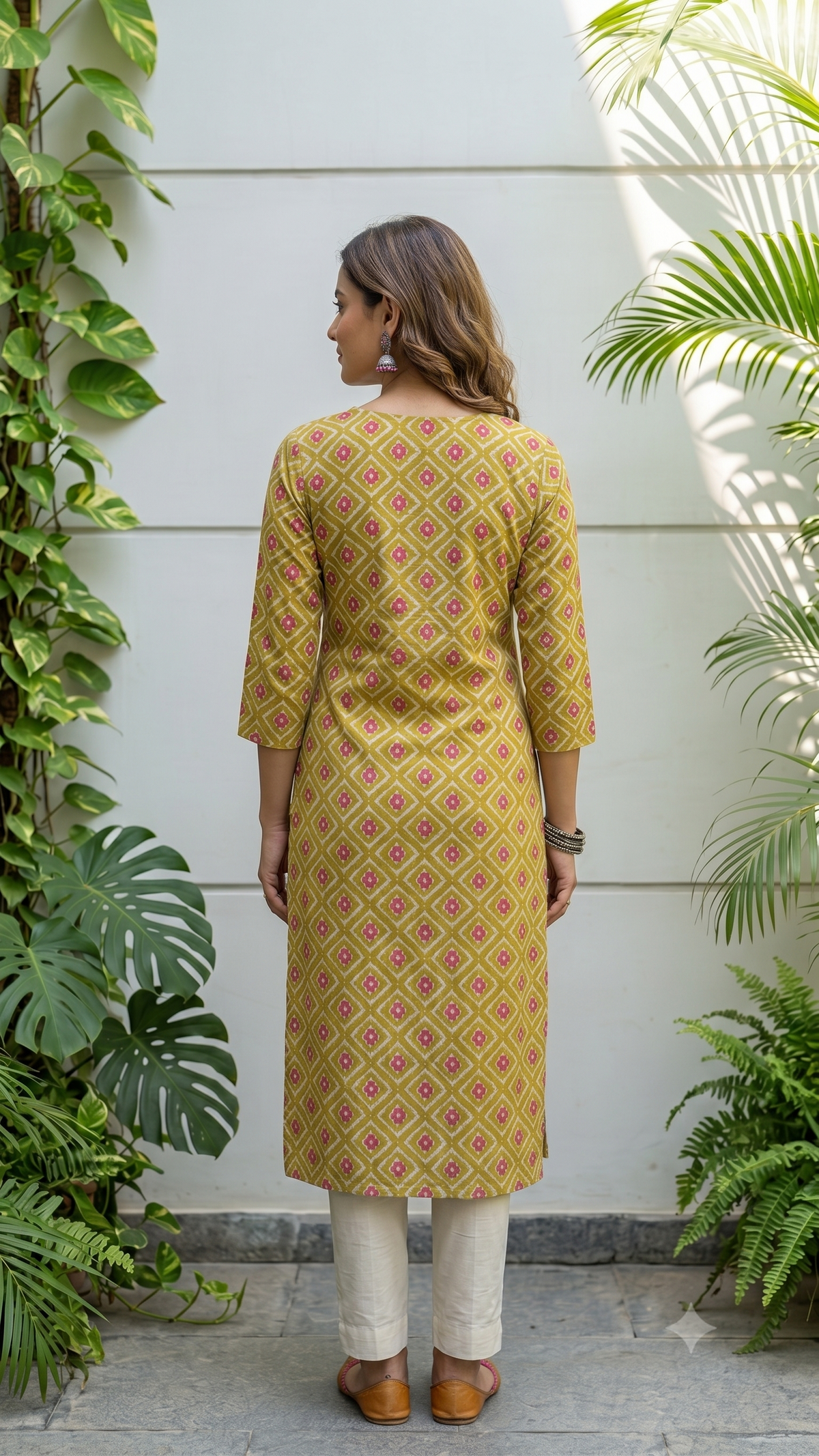 Emroidered Neck Block Printed Straight-fit Kurti For Women - Yellow