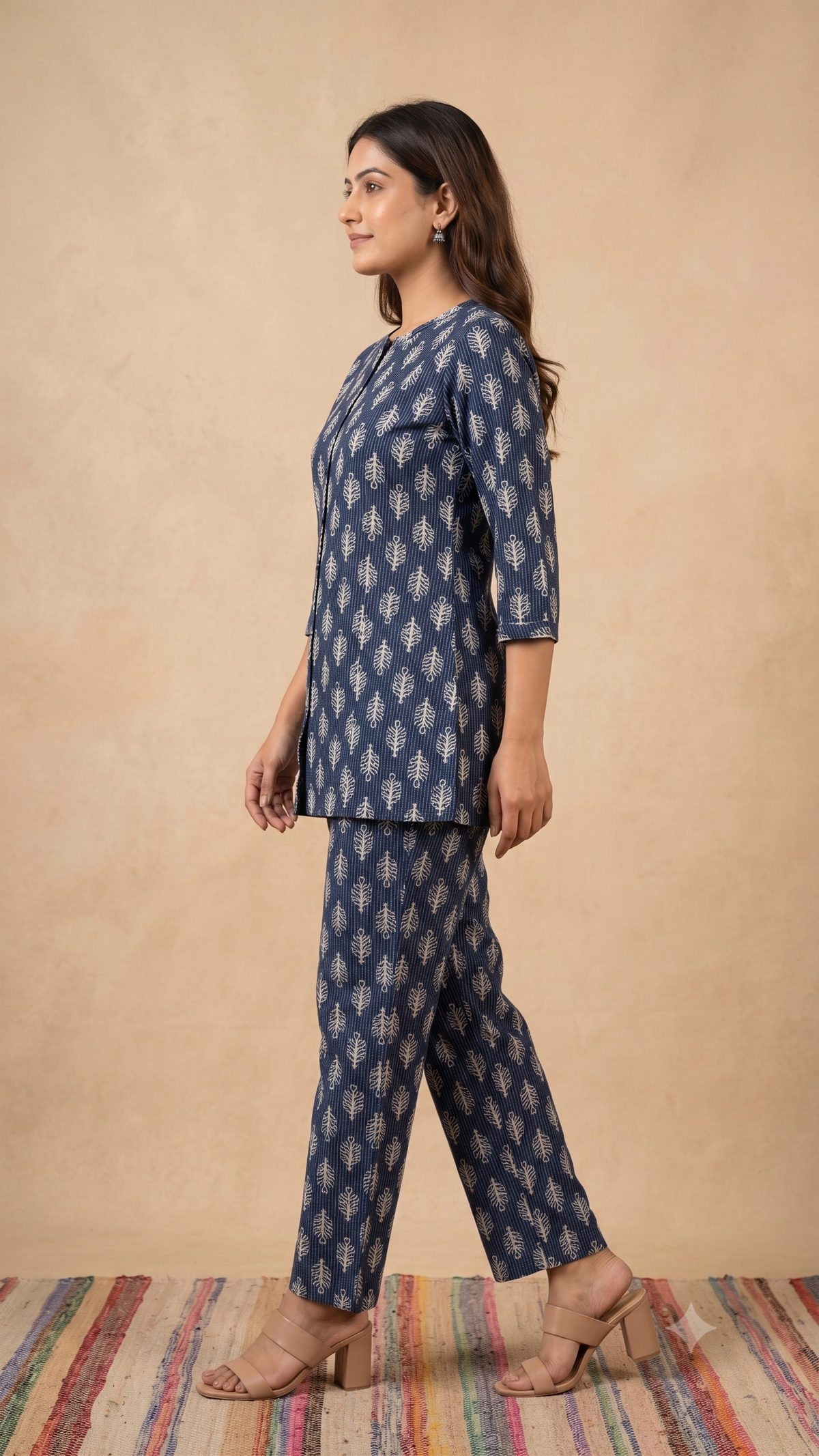 Block Printed Cotton Co-ord Set for Women's Ethinc Wear - Indigo
