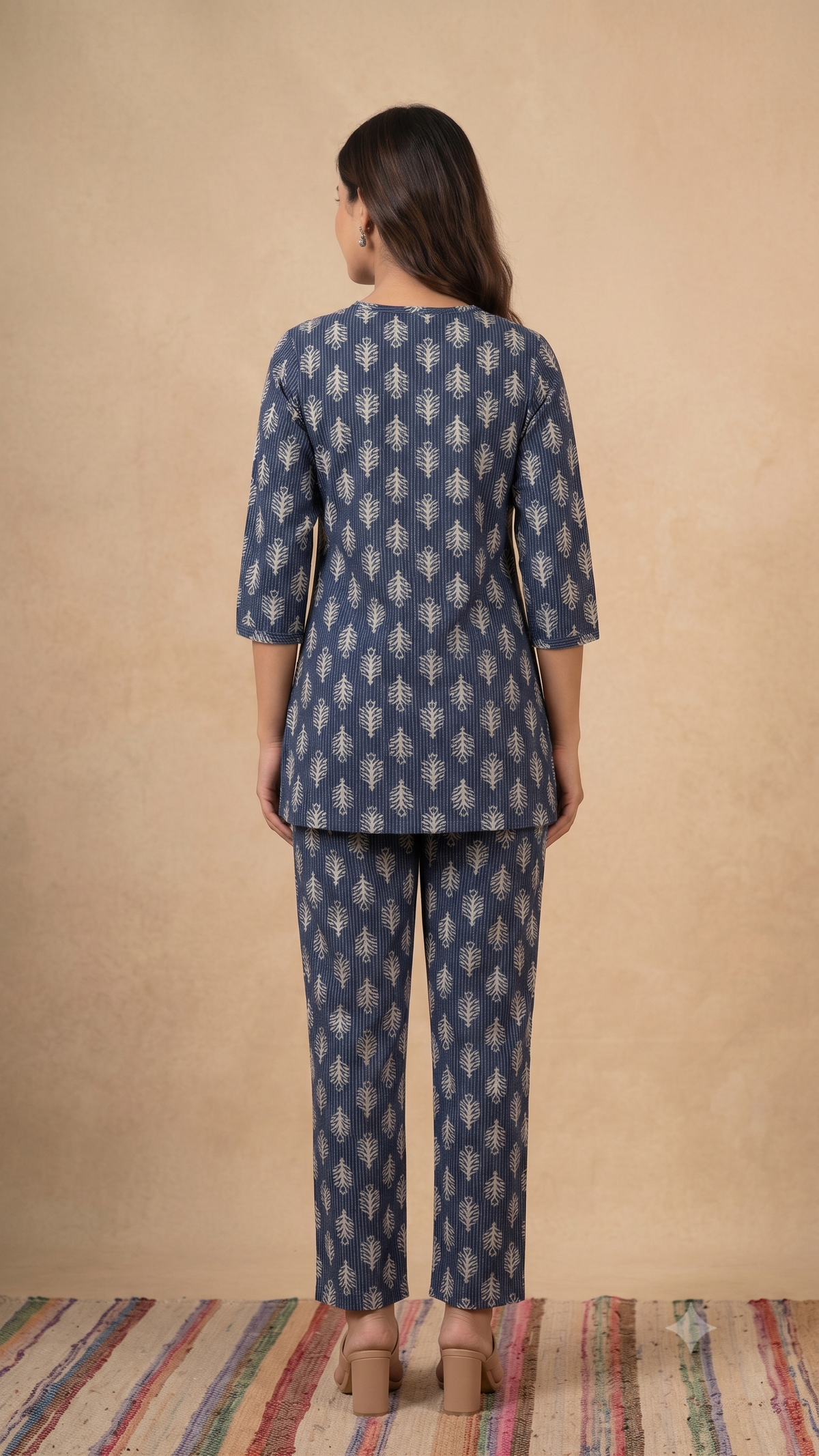 Block Printed Cotton Co-ord Set for Women's Ethinc Wear - Indigo