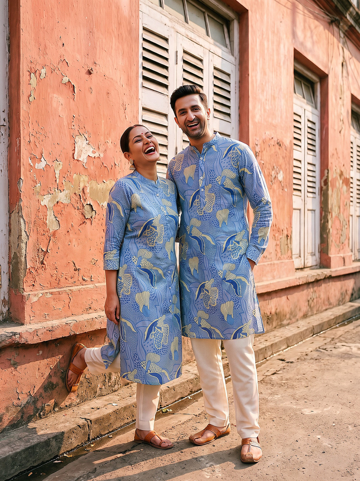 Iris Blue Jodi couple kurta set front