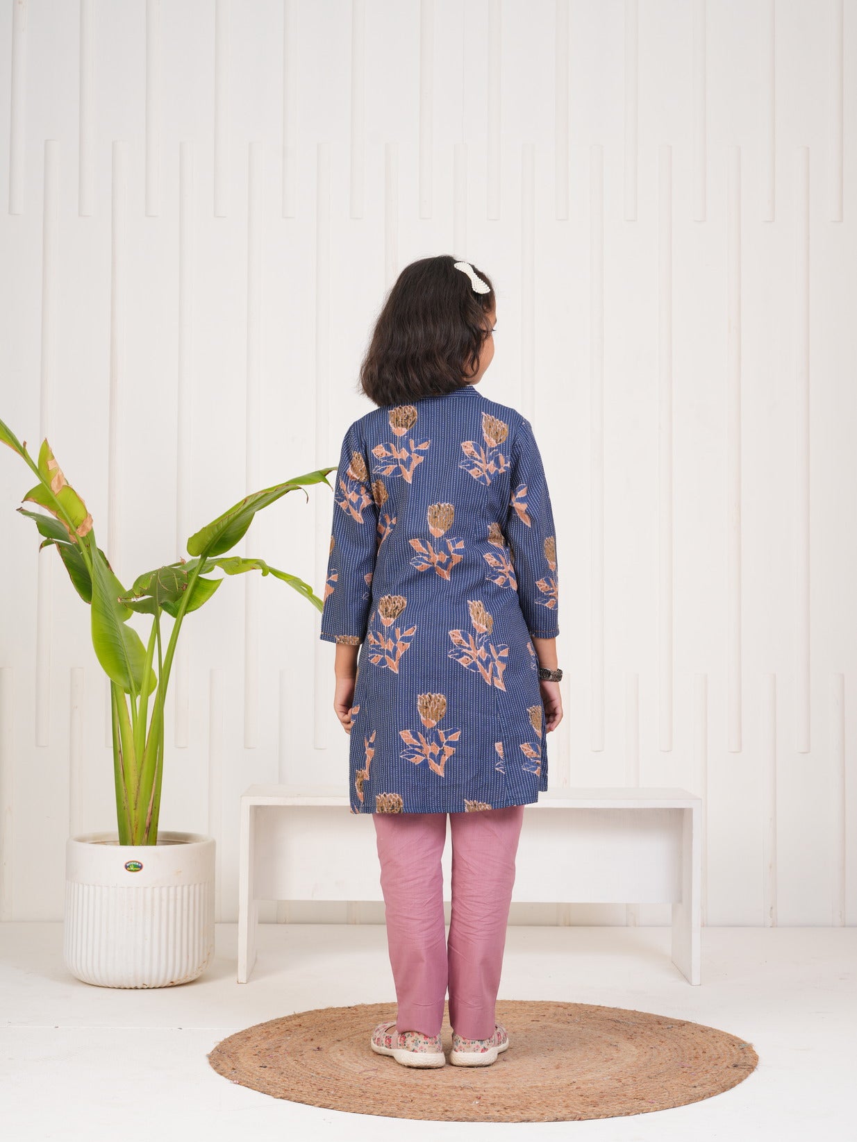 Blue With Floral Print Cotton Kurti