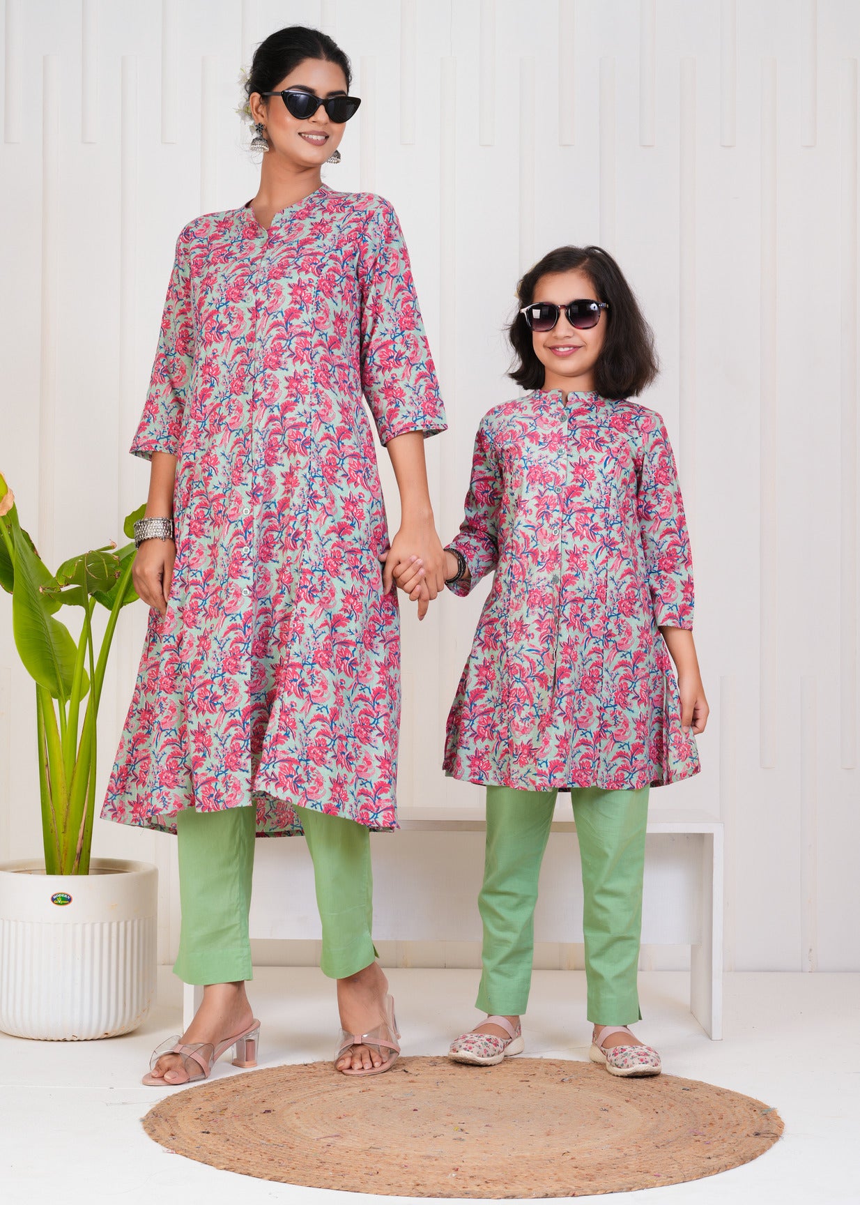 Pink With Floral Print Cotton Kurti