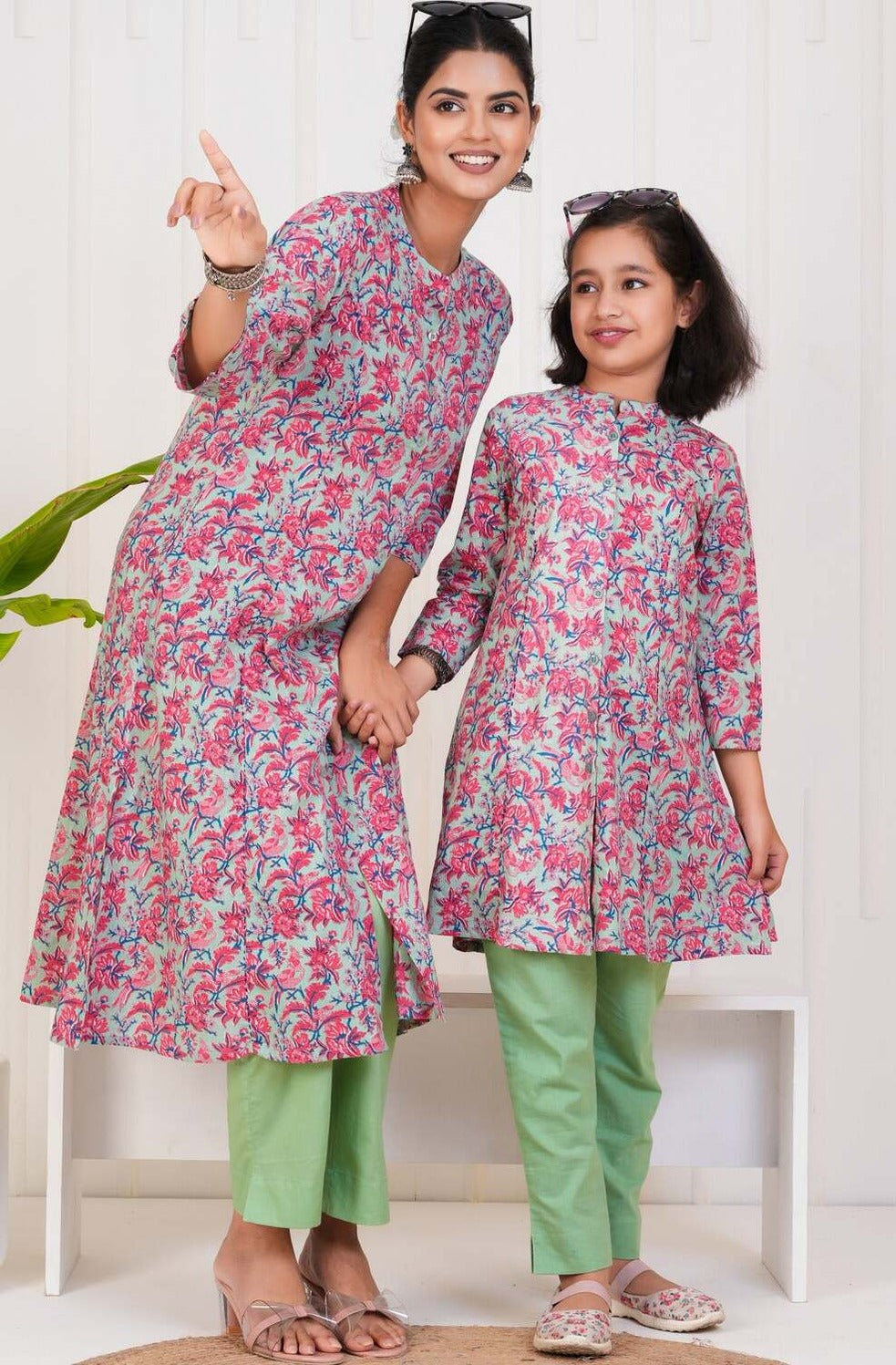 Pink With Floral Print Cotton Kurti