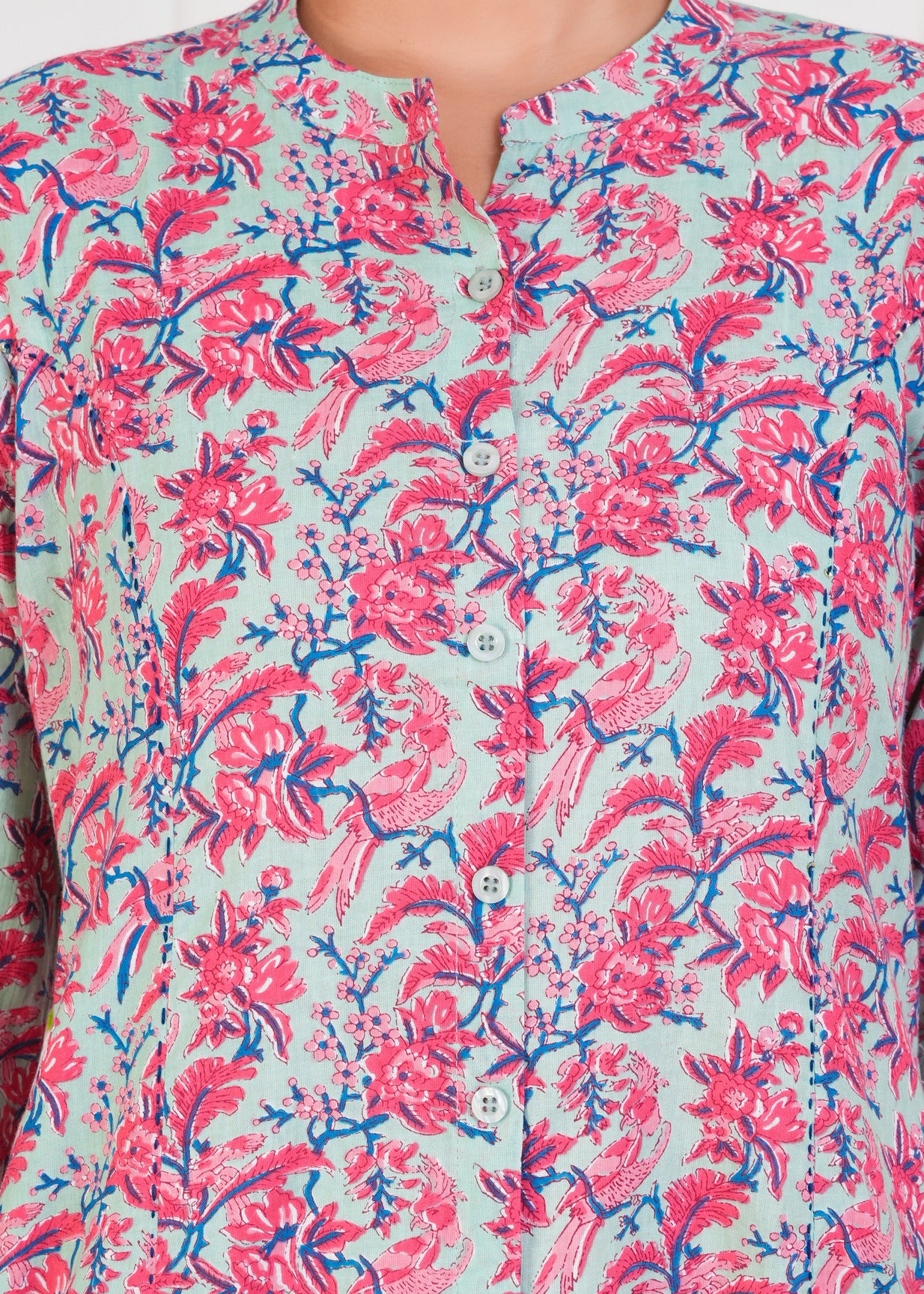 Pink With Floral Print Cotton Kurti