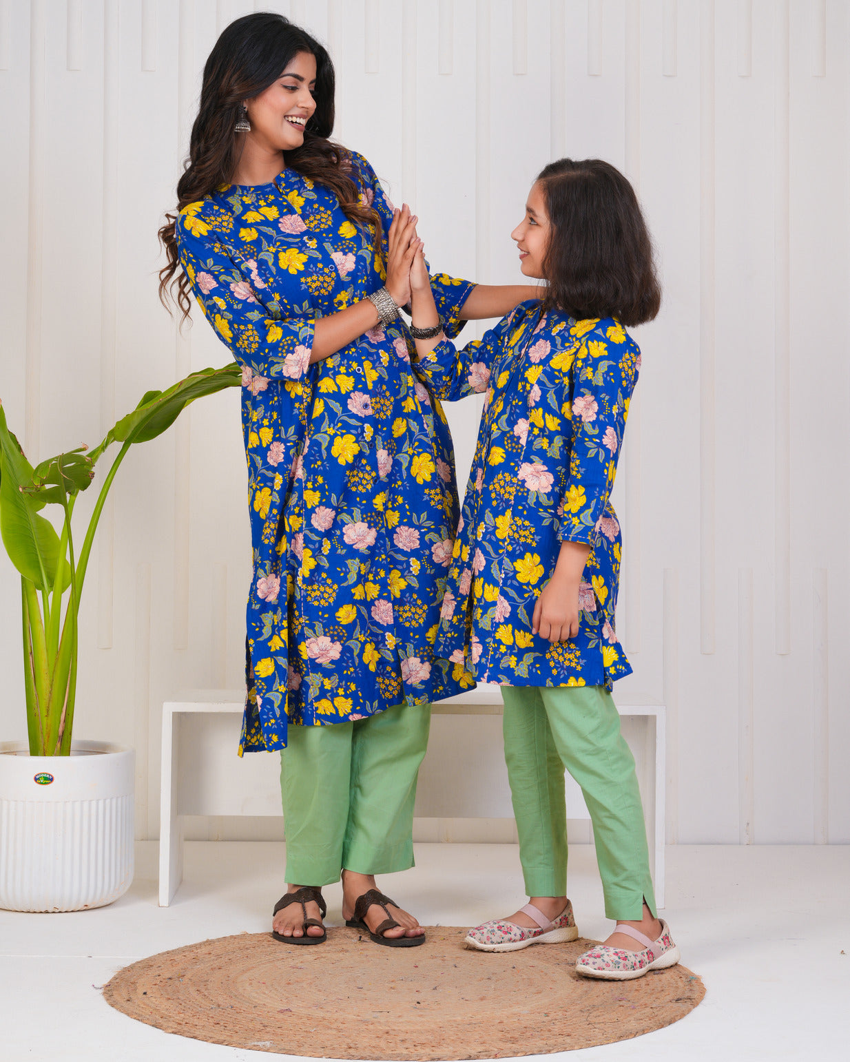 Blue With Floral Print Cotton Kurti