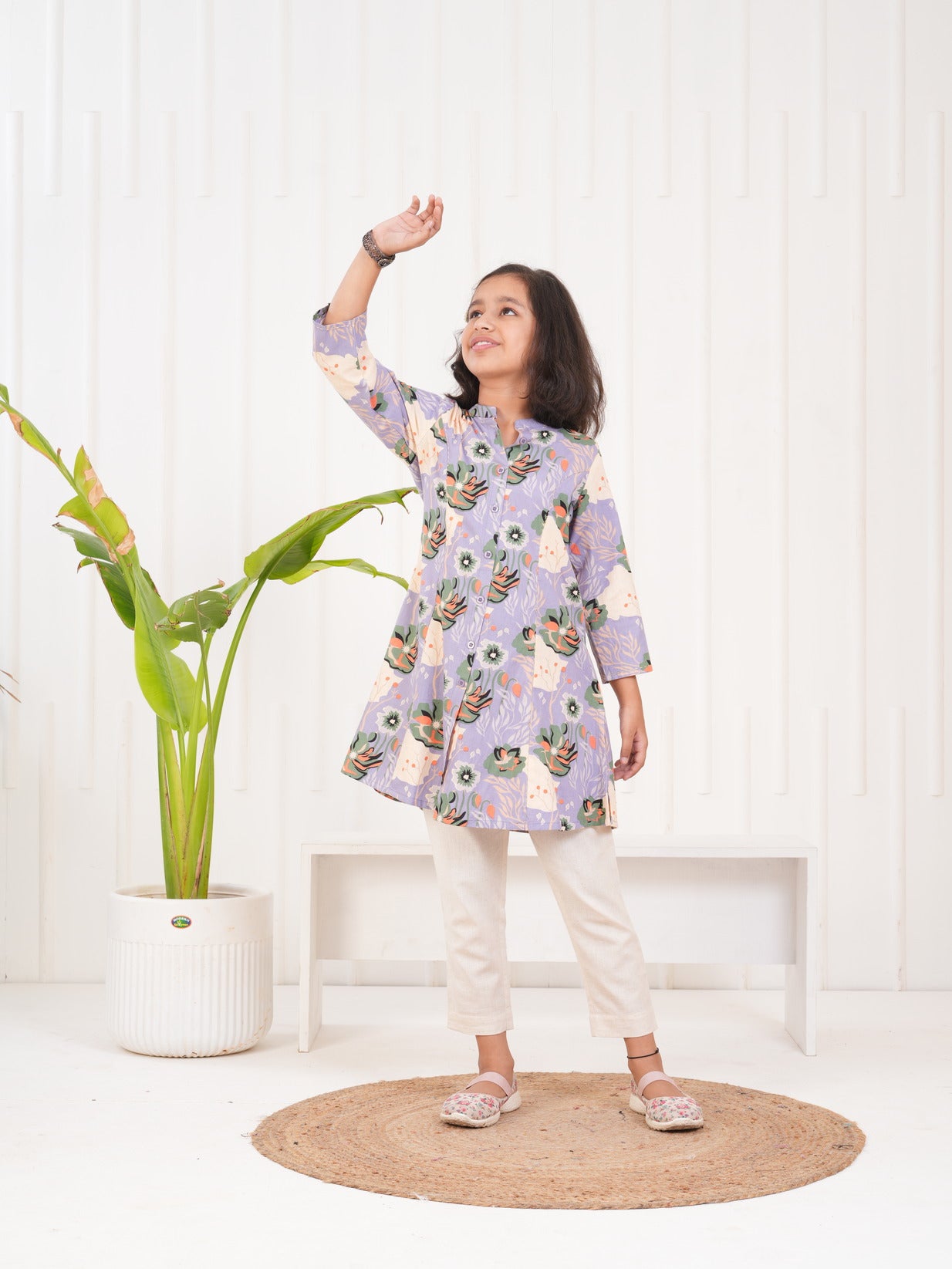 Purple With Floral Print Cotton Kurti