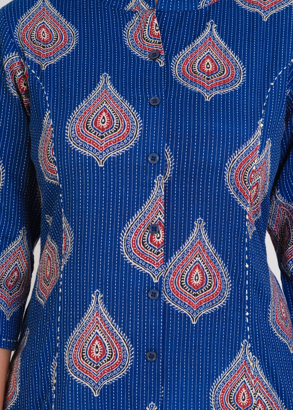 Blue With Floral Print Cotton Kurti