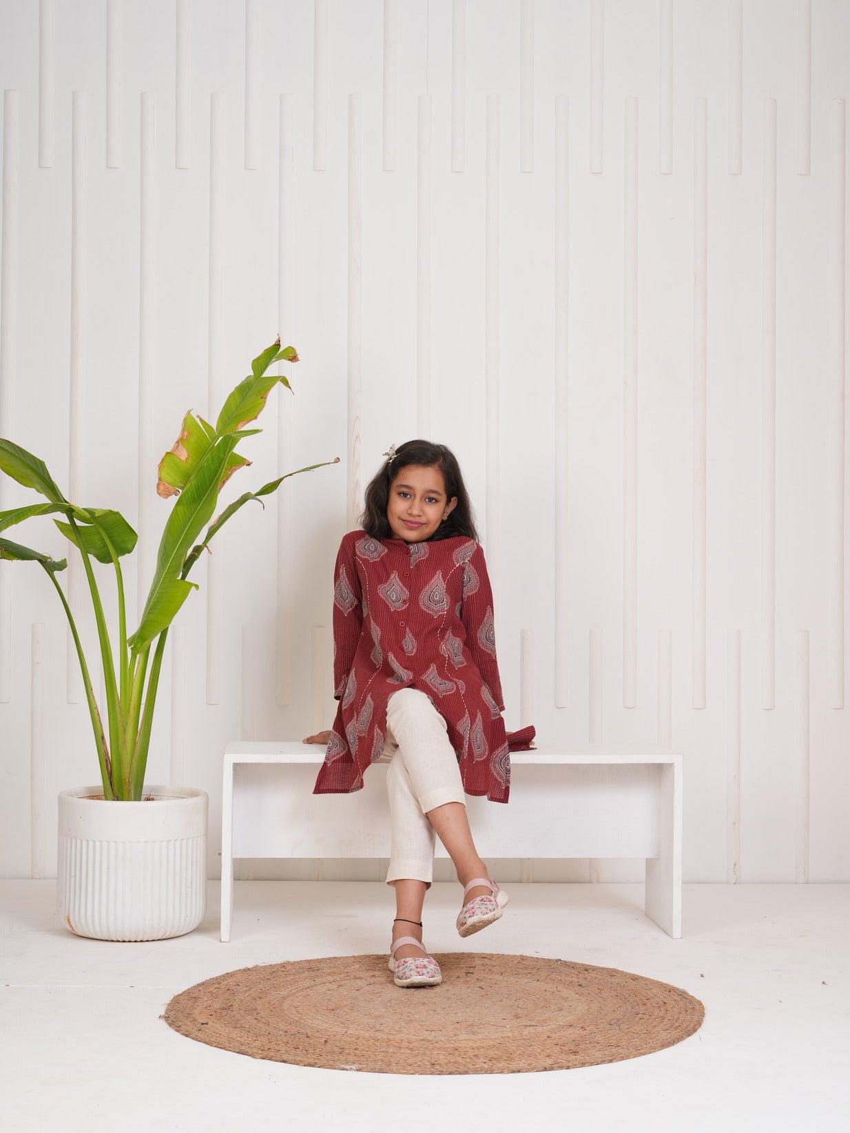 Maroon With Floral Print Cotton Kurti