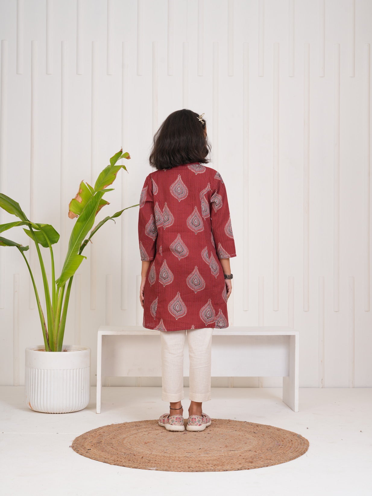 Maroon With Floral Print Cotton Kurti