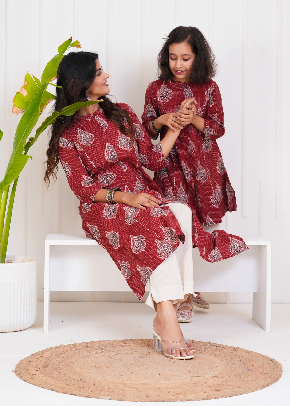 Maroon With Floral Print Cotton Kurti