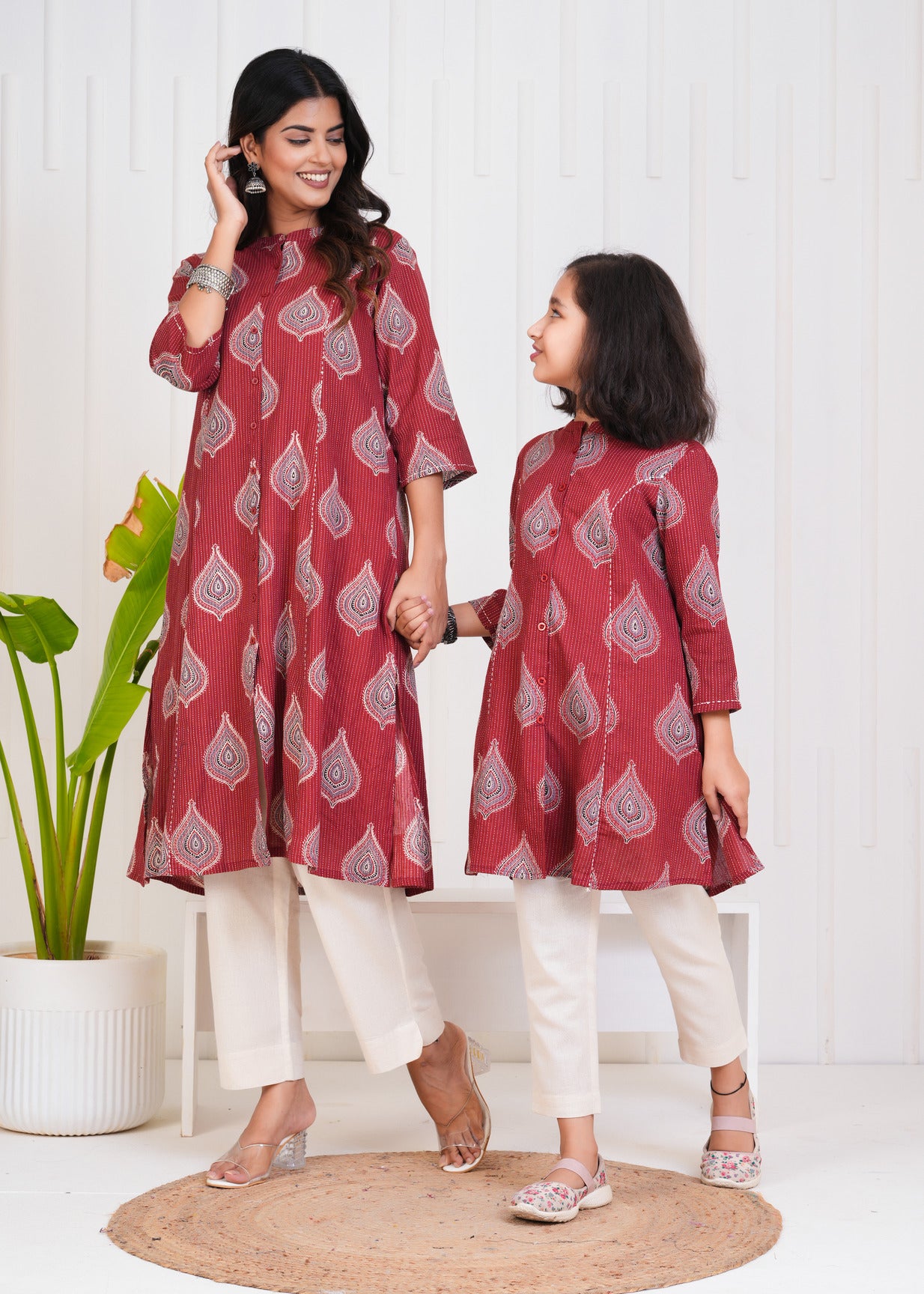 Maroon With Floral Print Cotton Kurti