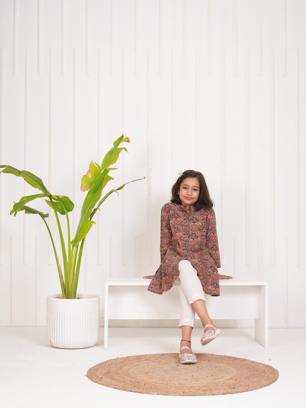 Brown With Floral Print Cotton Kurti