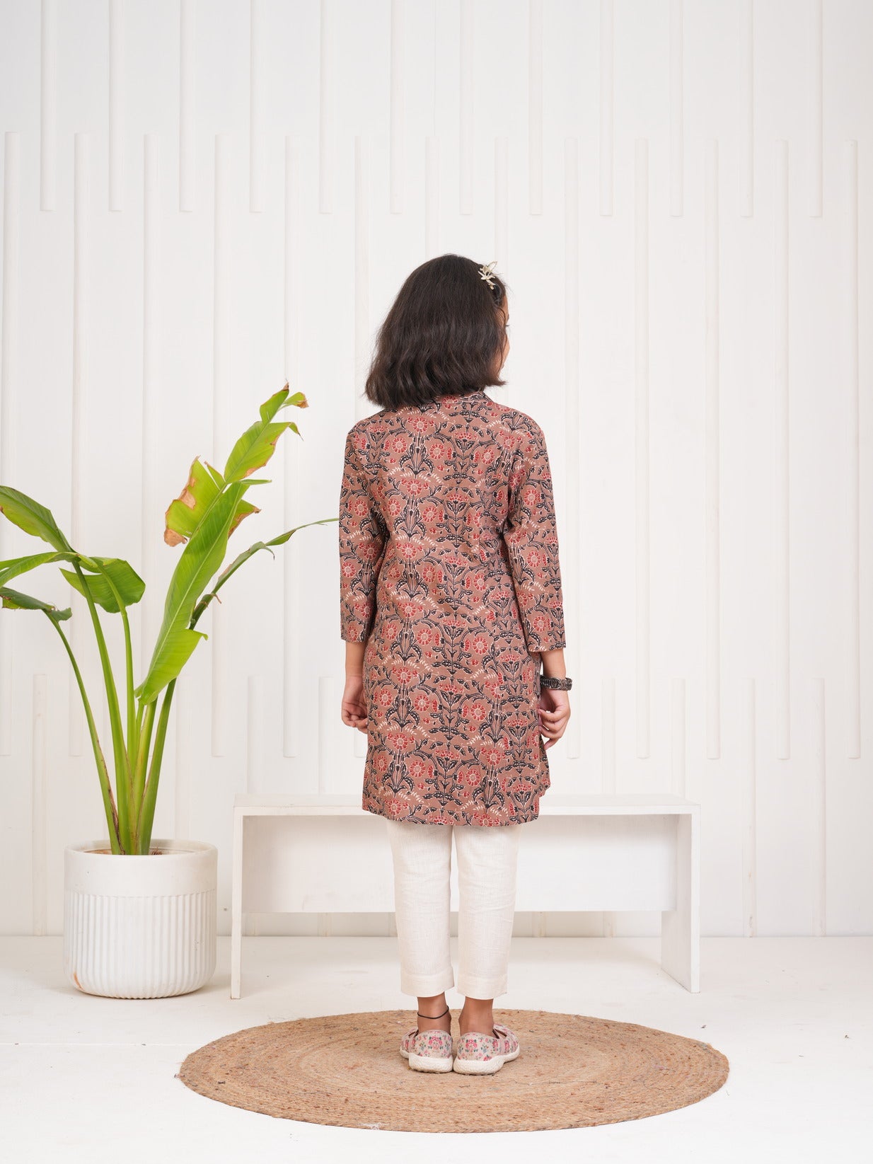 Brown With Floral Print Cotton Kurti