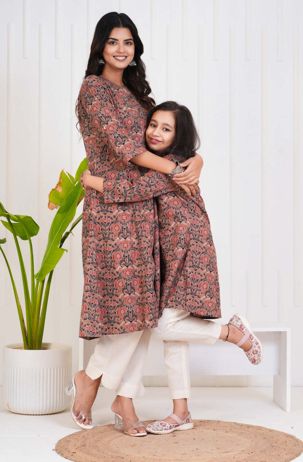 Brown With Floral Print Cotton Kurti