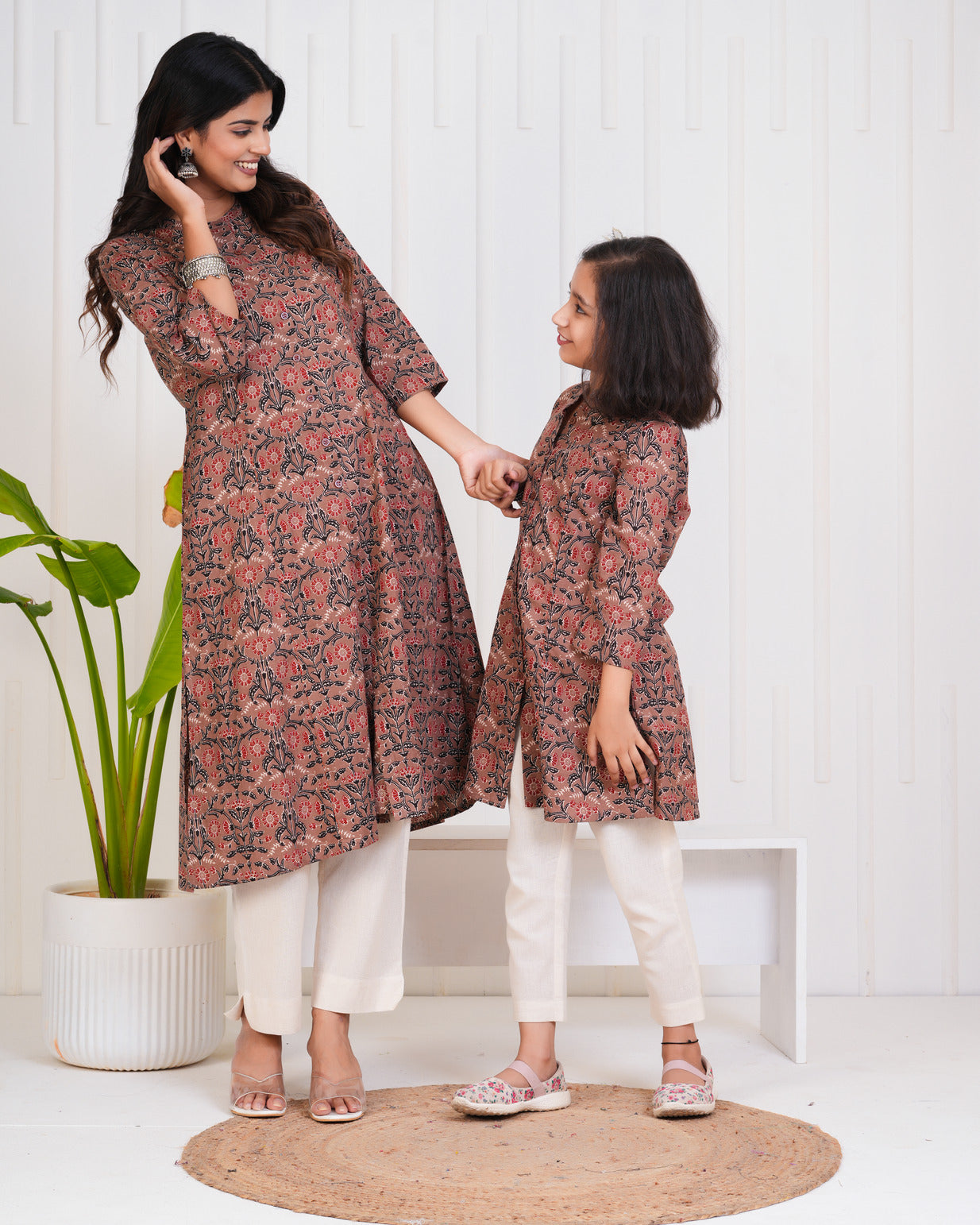 Brown With Floral Print Cotton Kurti