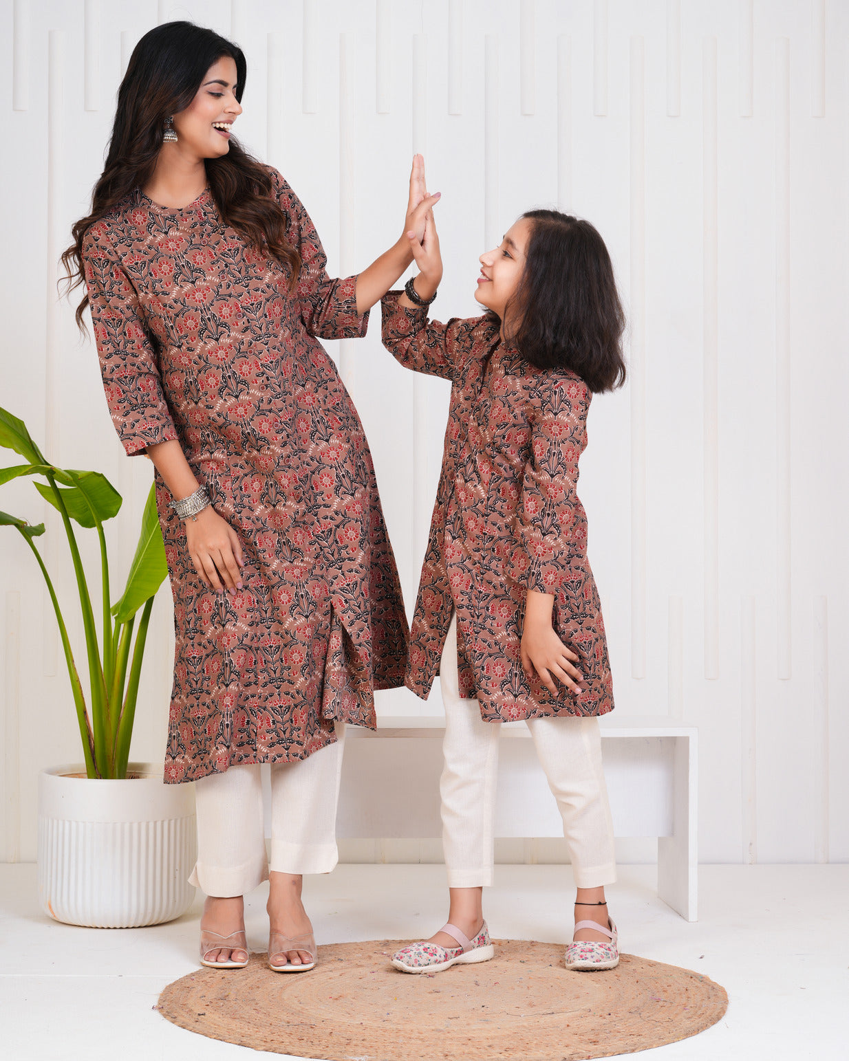 Brown With Floral Print Cotton Kurti