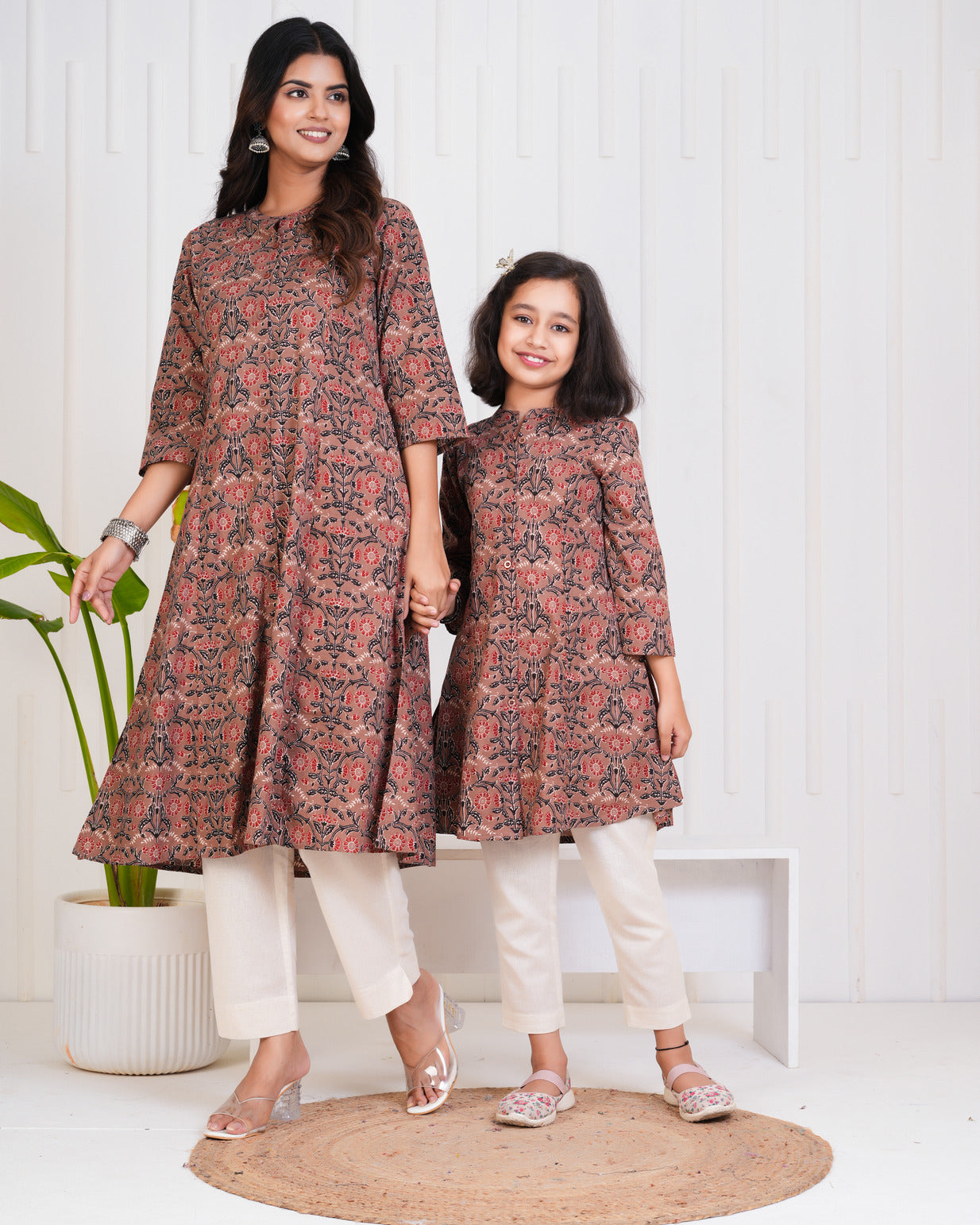 Brown With Floral Print Cotton Kurti