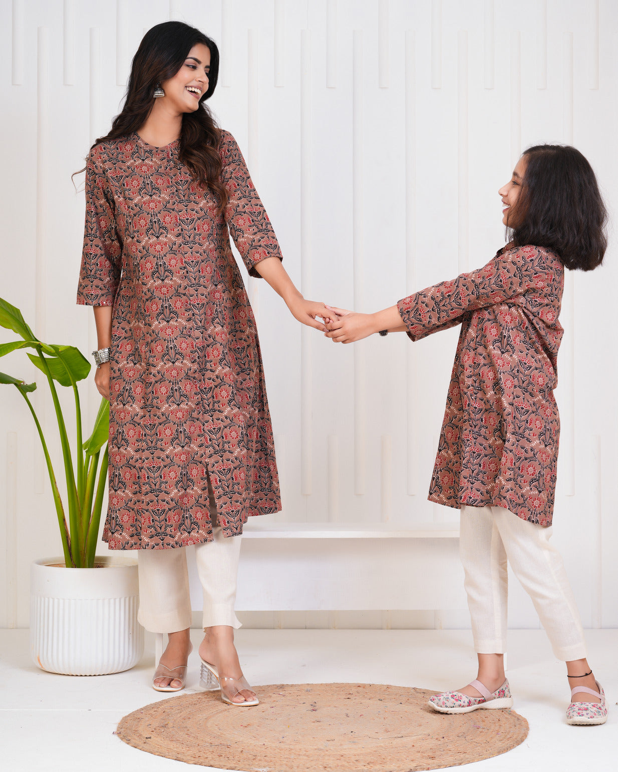 Brown With Floral Print Cotton Kurti