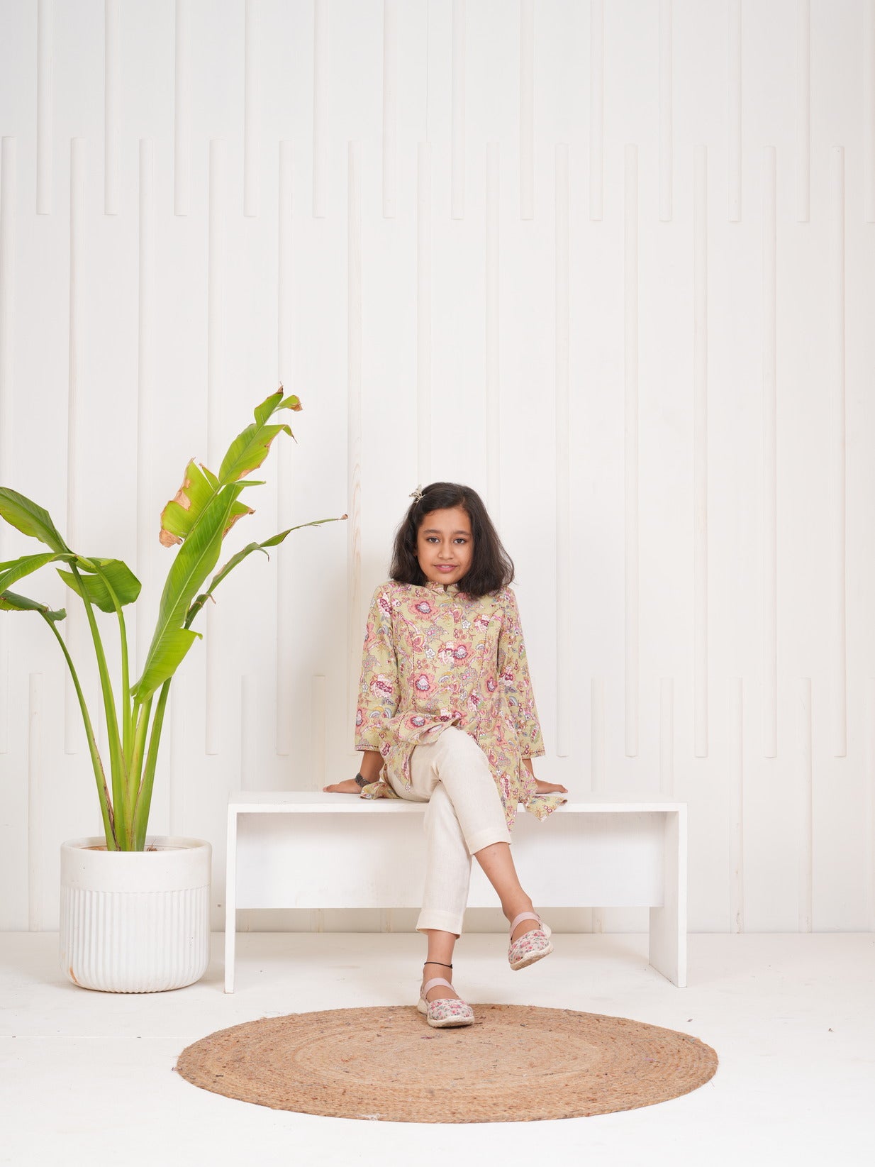 Olive With Floral Print Cotton Kurti