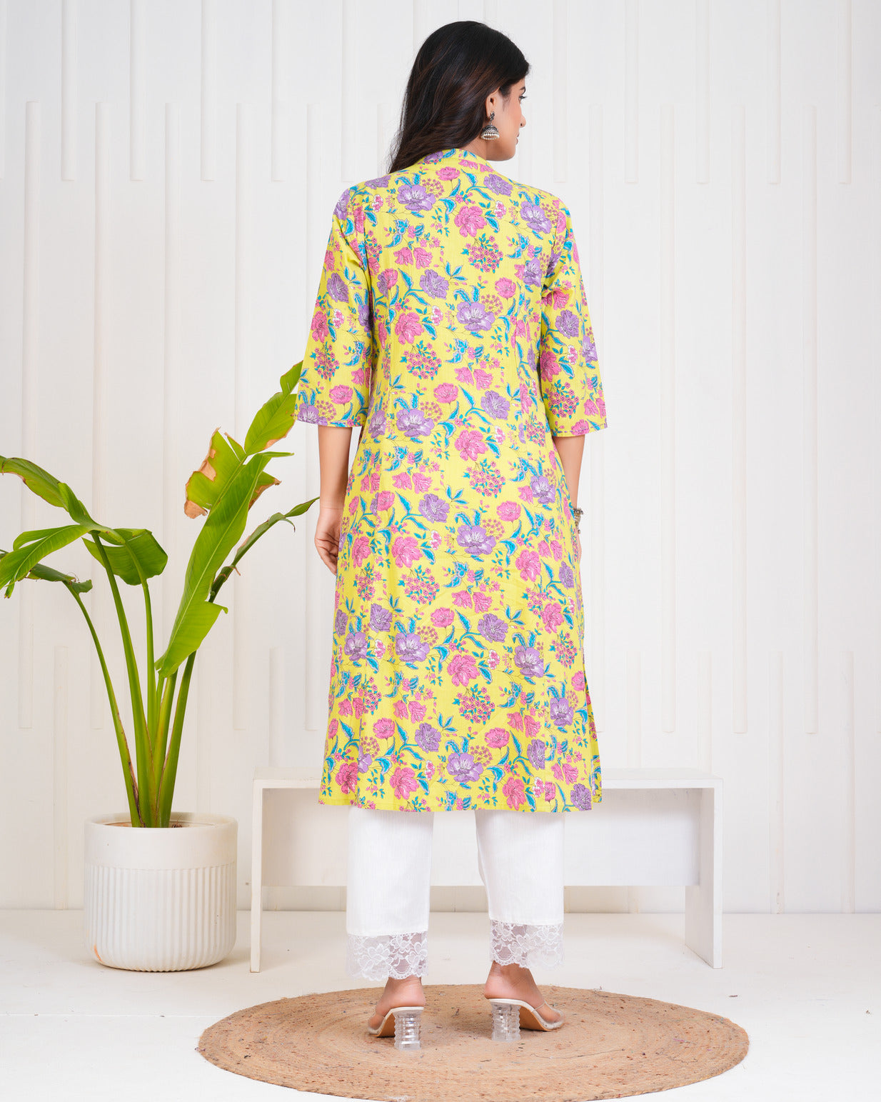 Light Green With Floral Print Cotton Kurti