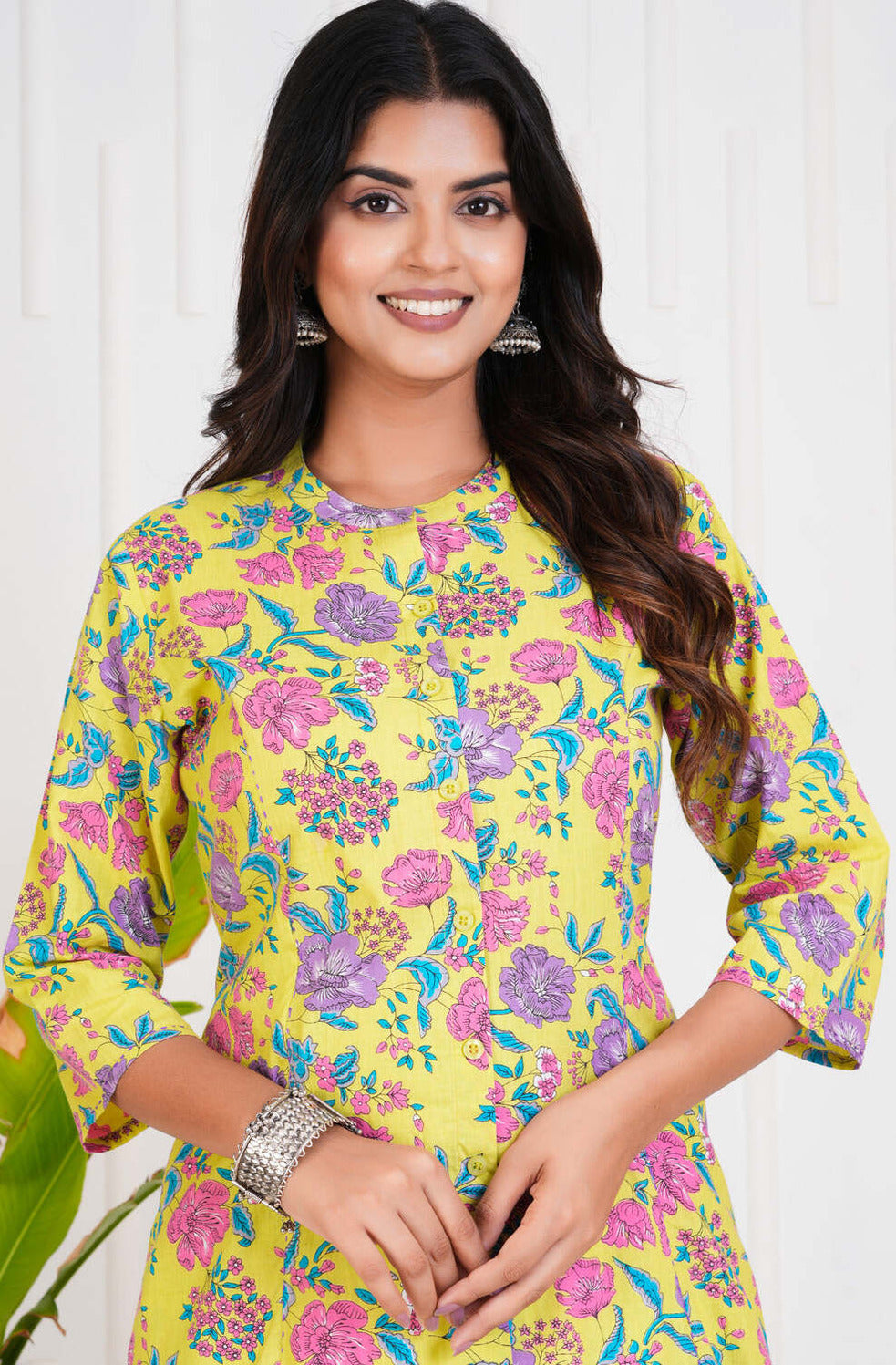 Light Green With Floral Print Cotton Kurti