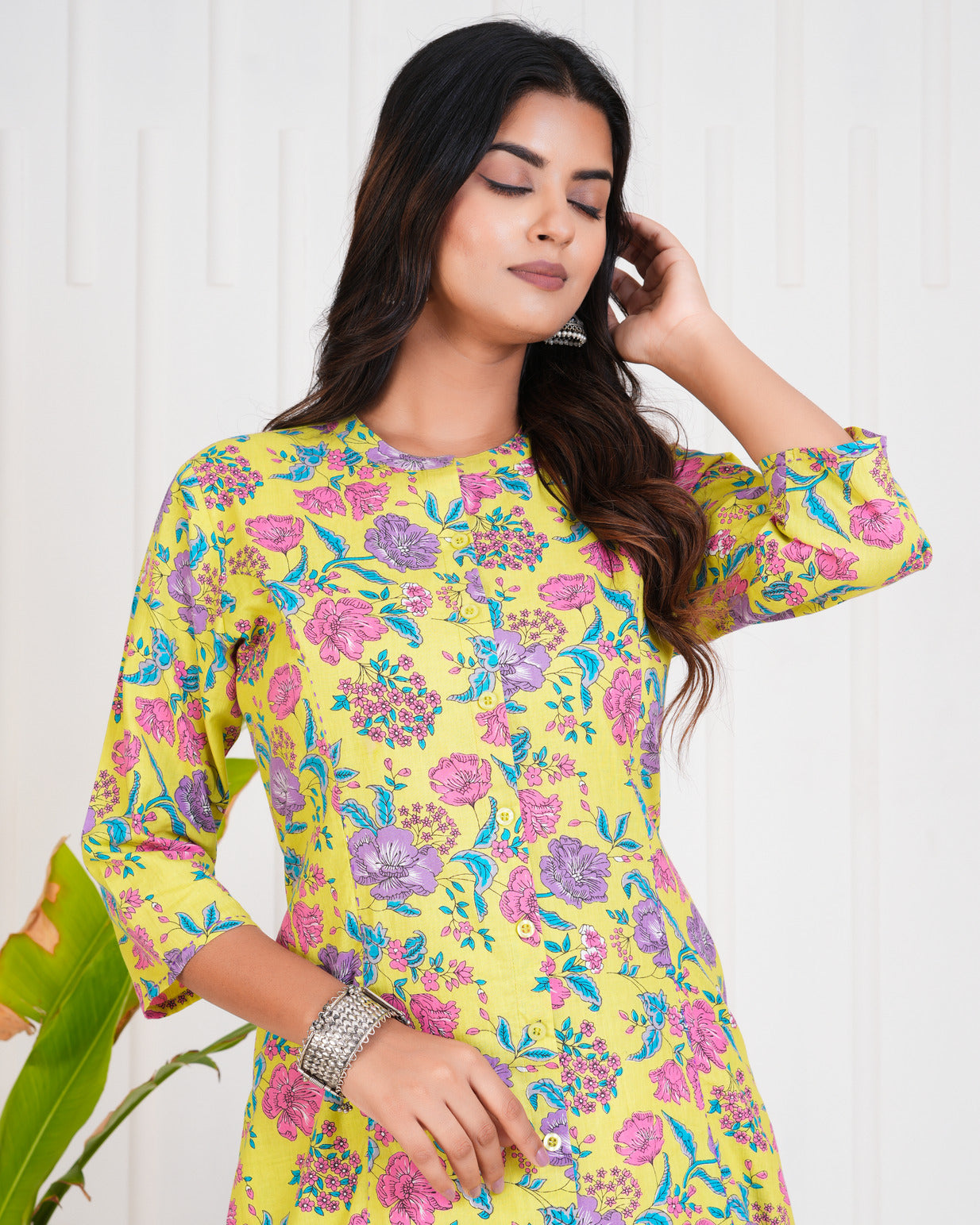 Light Green With Floral Print Cotton Kurti