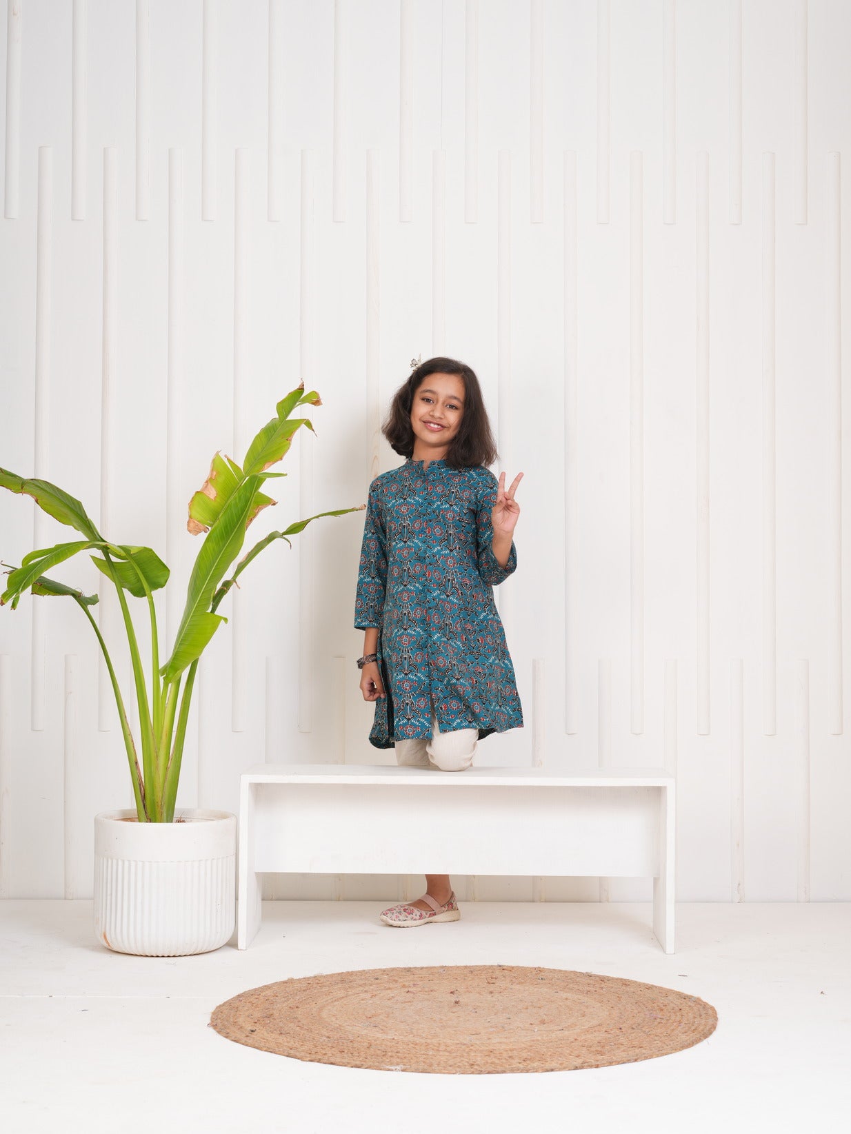 Blue With Floral Print Cotton Kurti