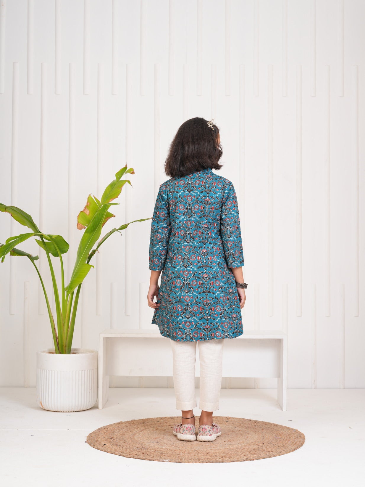 Blue With Floral Print Cotton Kurti