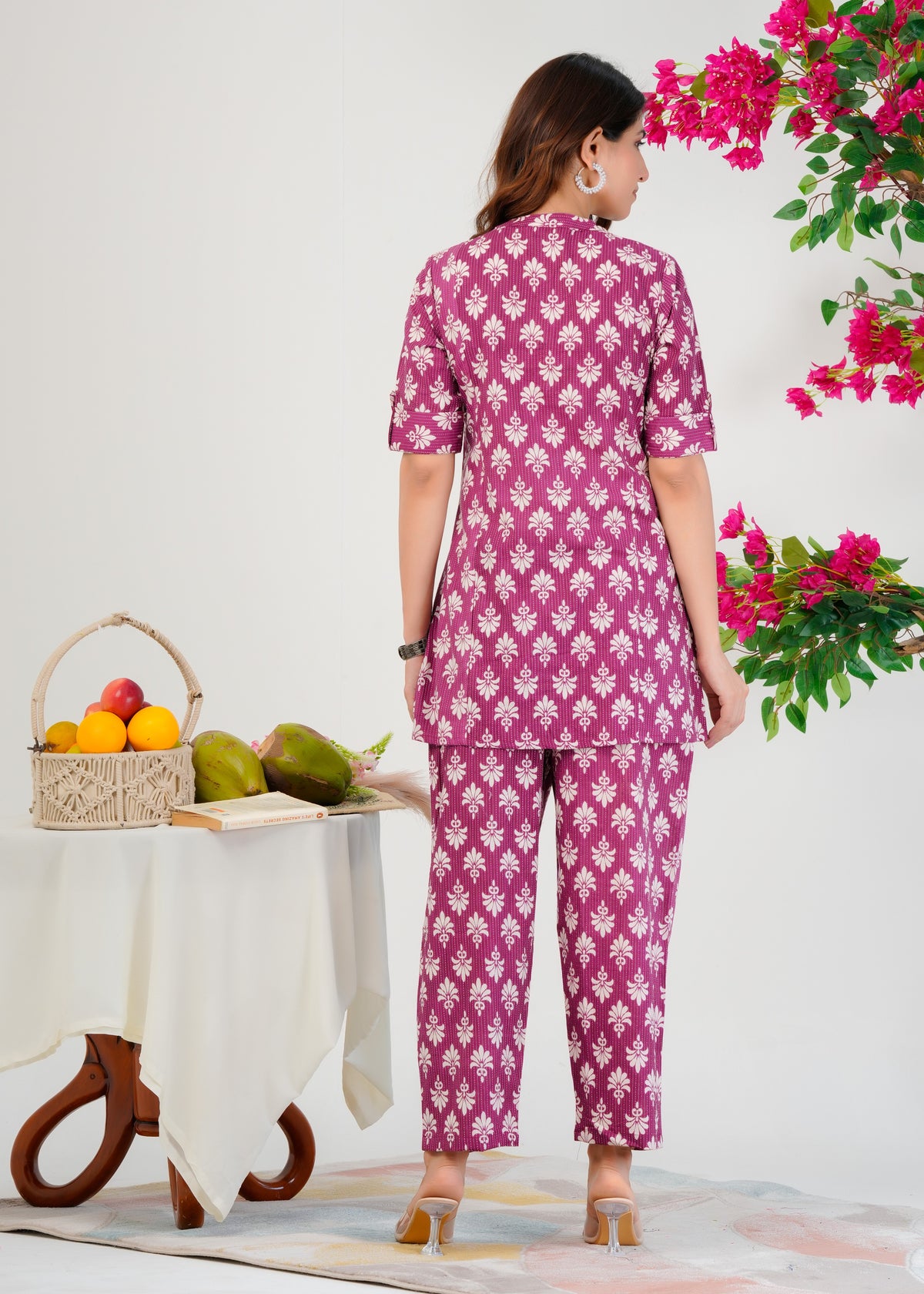 Block Printed Cotton Co-ord Set for Women's Ethinc Wear - Violet