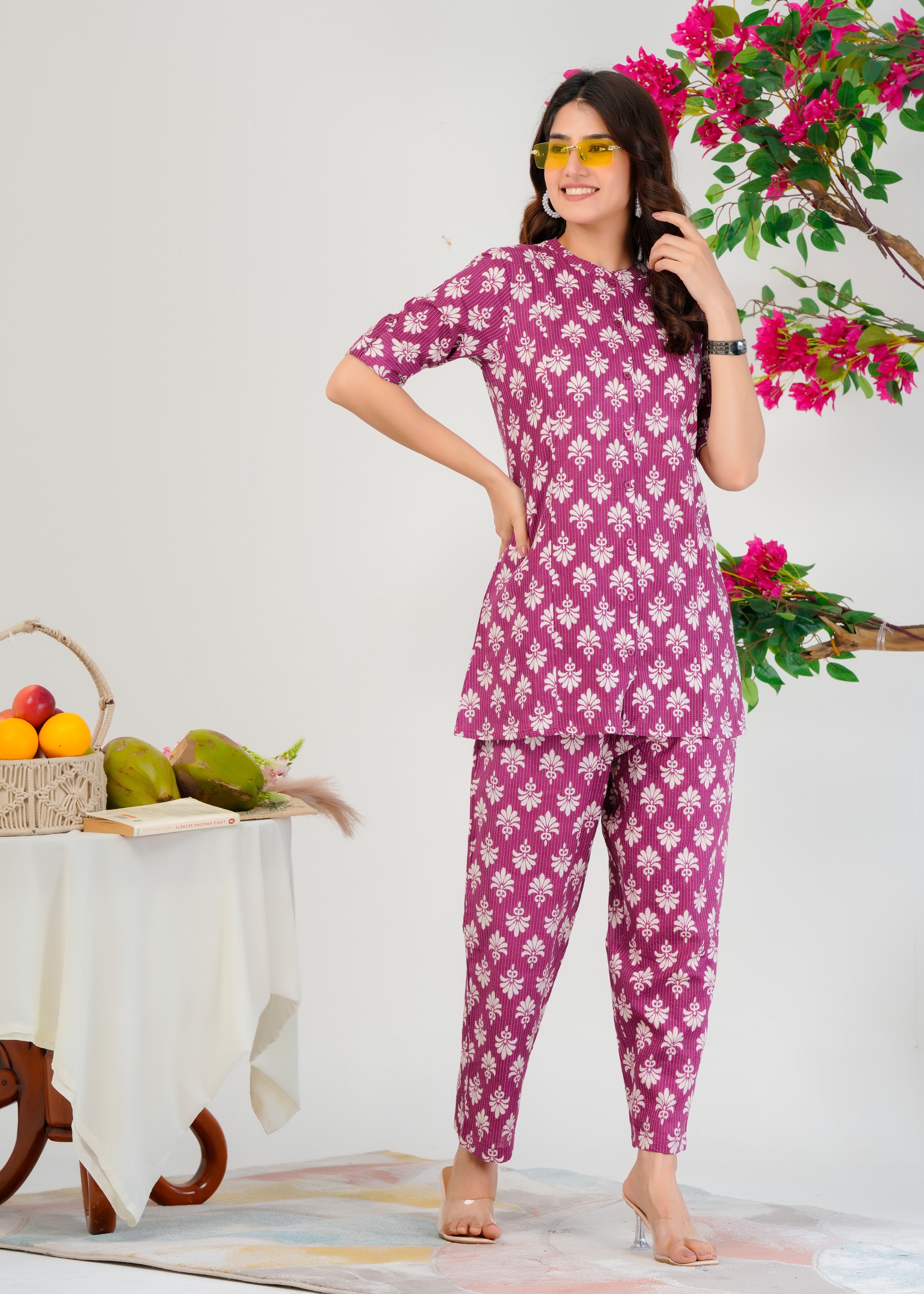 Floral Printed Cotton Ladies Co-Ord Set