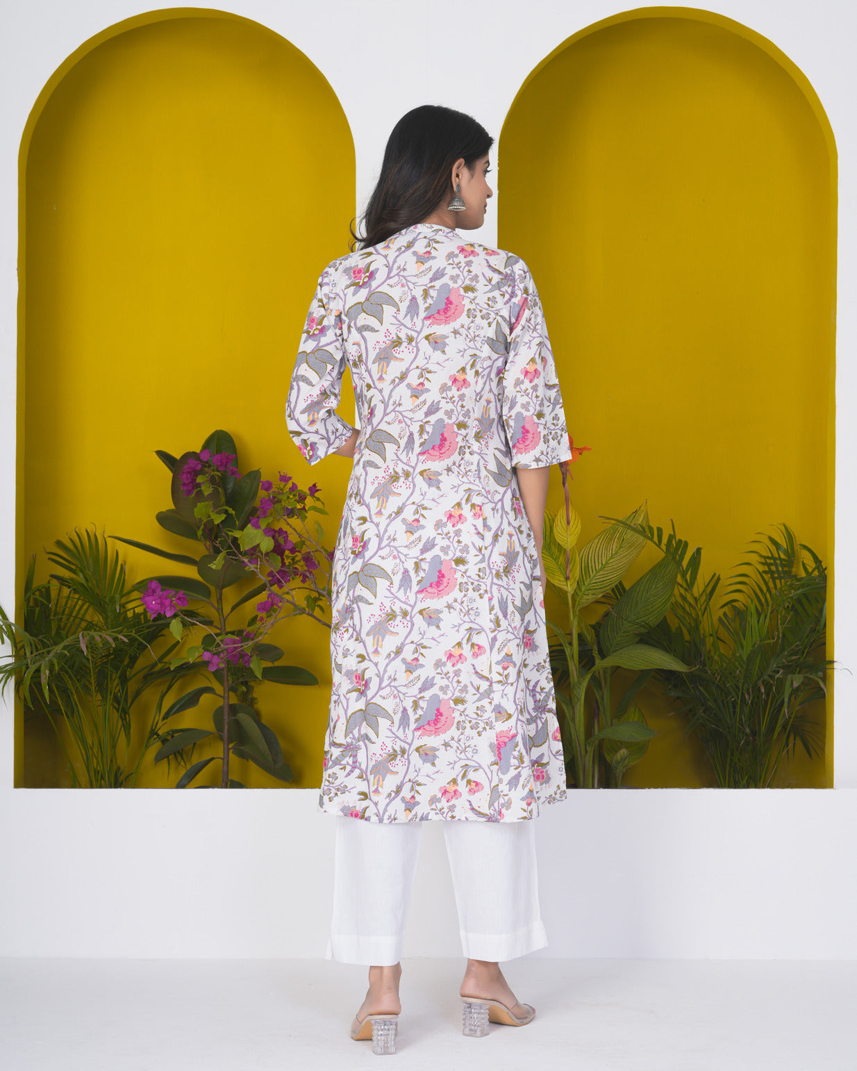 White With Floral Print Cotton Kurti