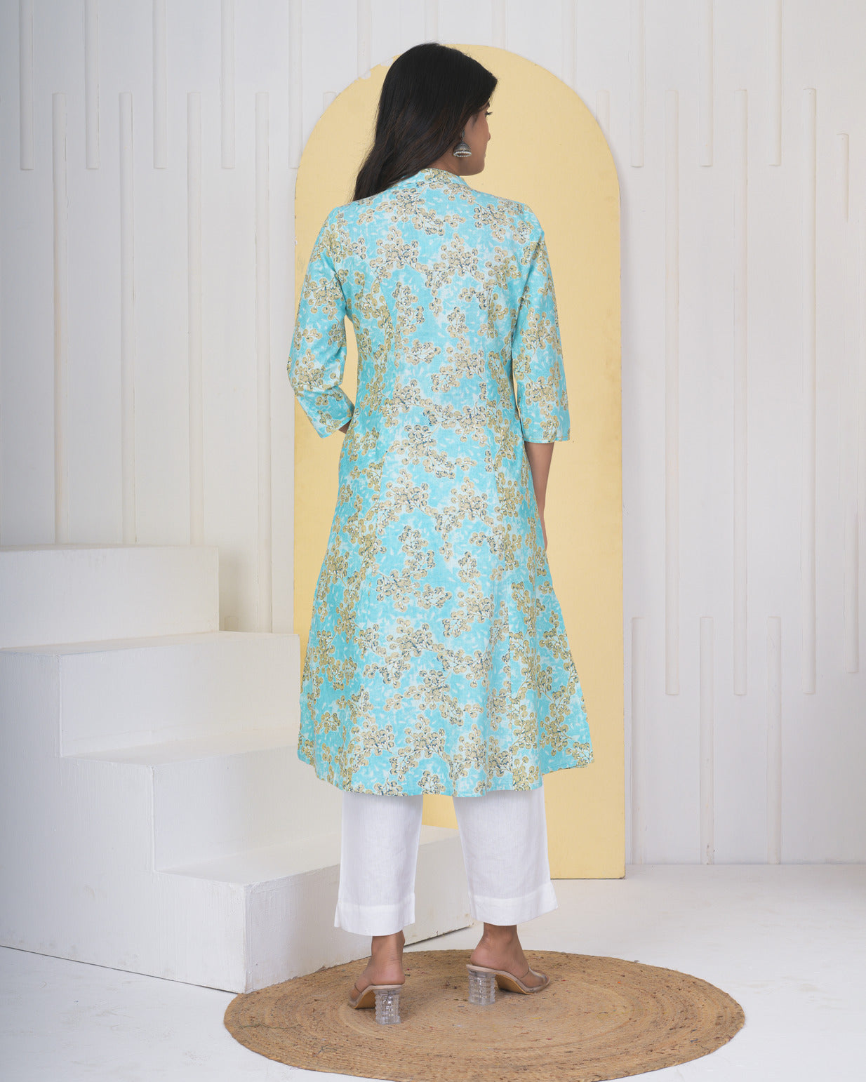 Sky Blue With Floral Printed Cotton Kurti