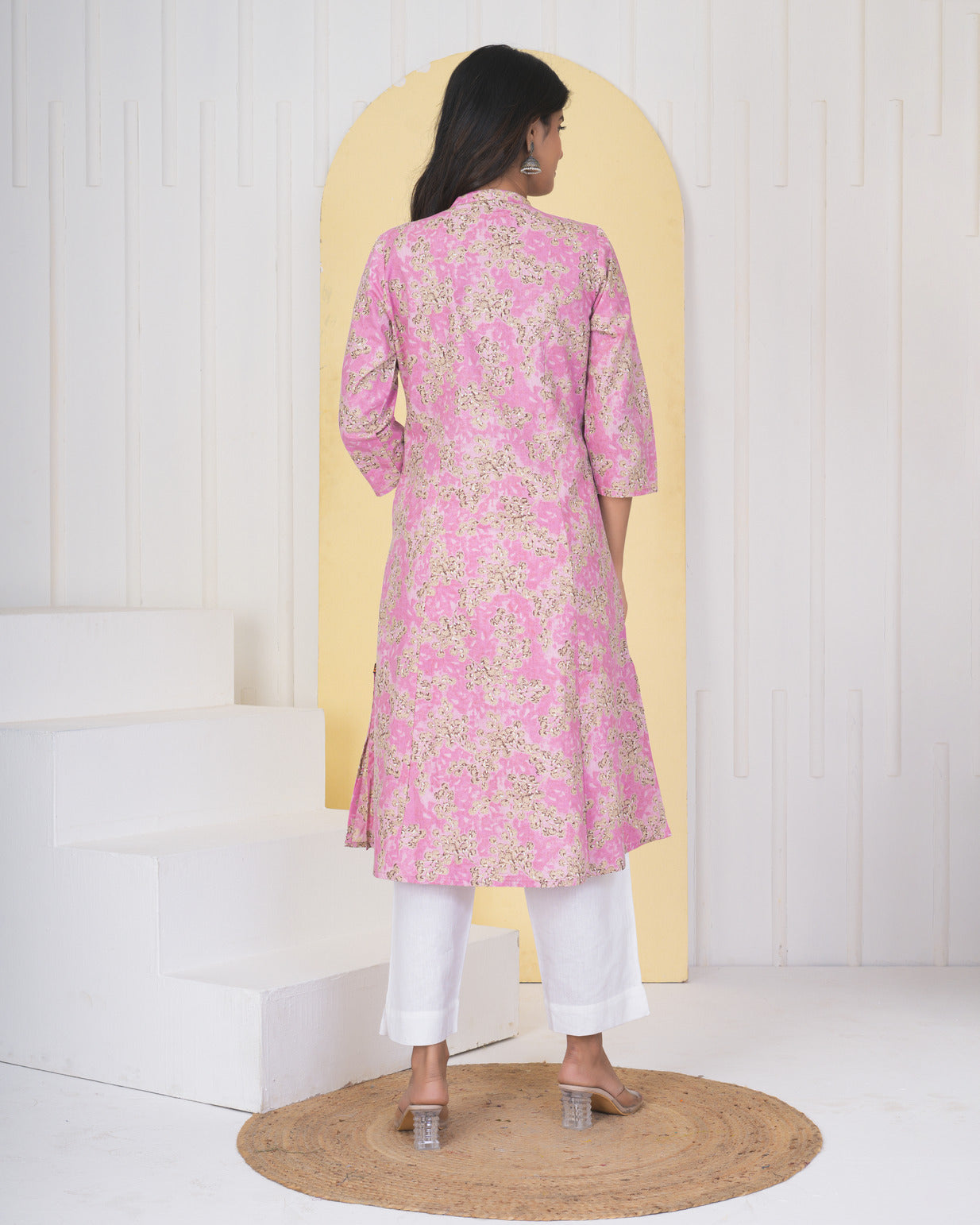 Pink With Floral Printed Cotton Kurti