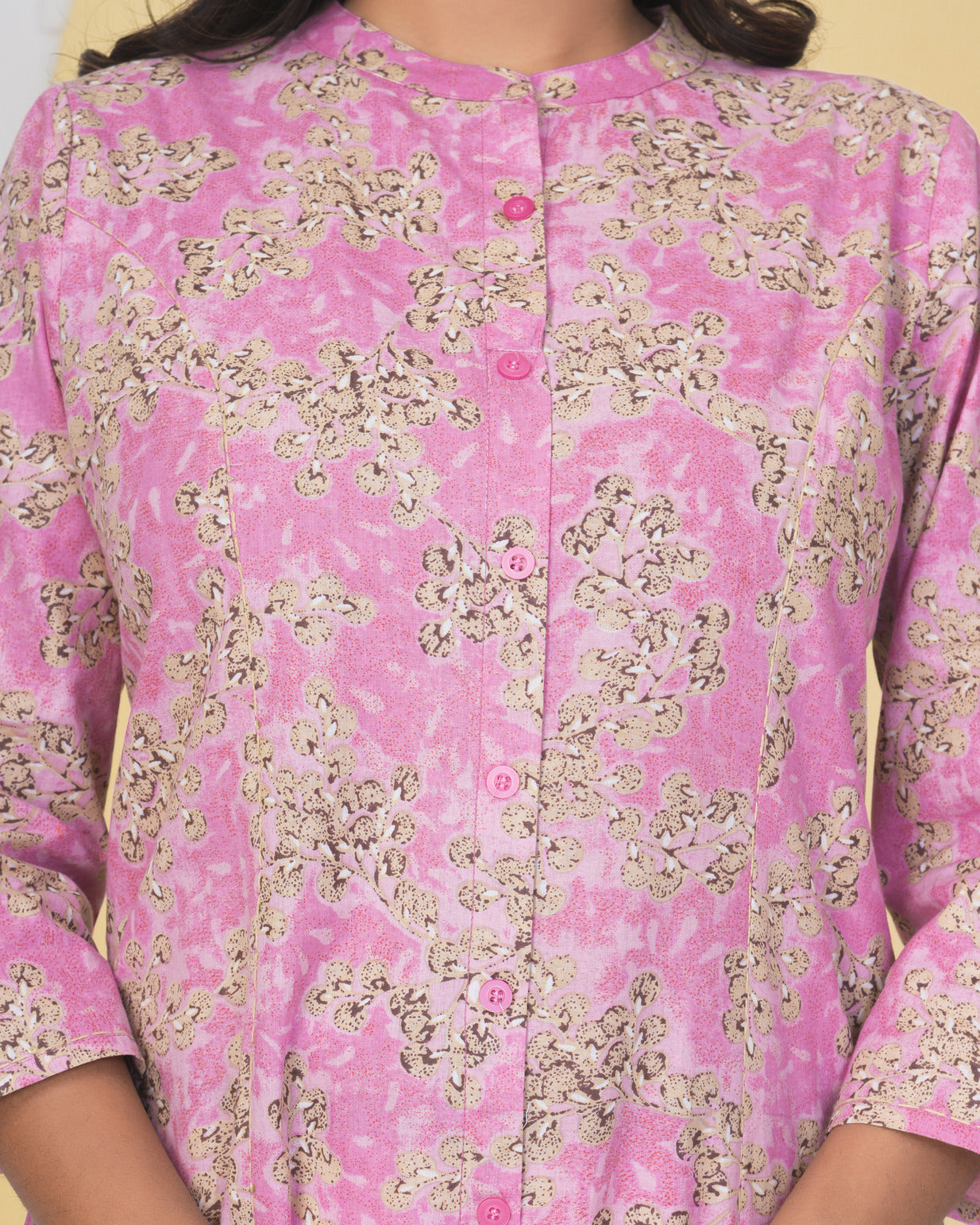 Pink With Floral Printed Cotton Kurti