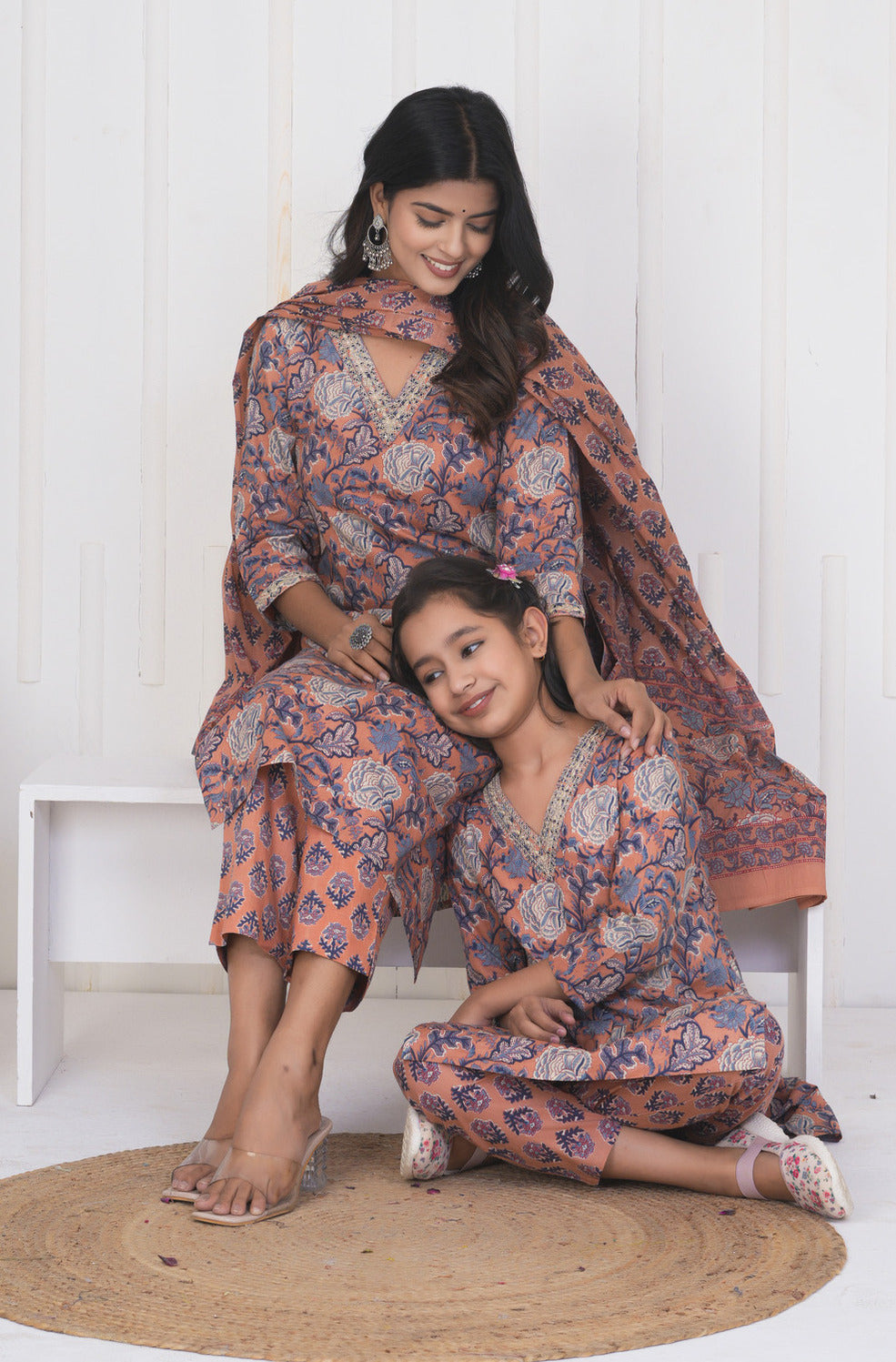 Peach With Floral Cotton Suit Set