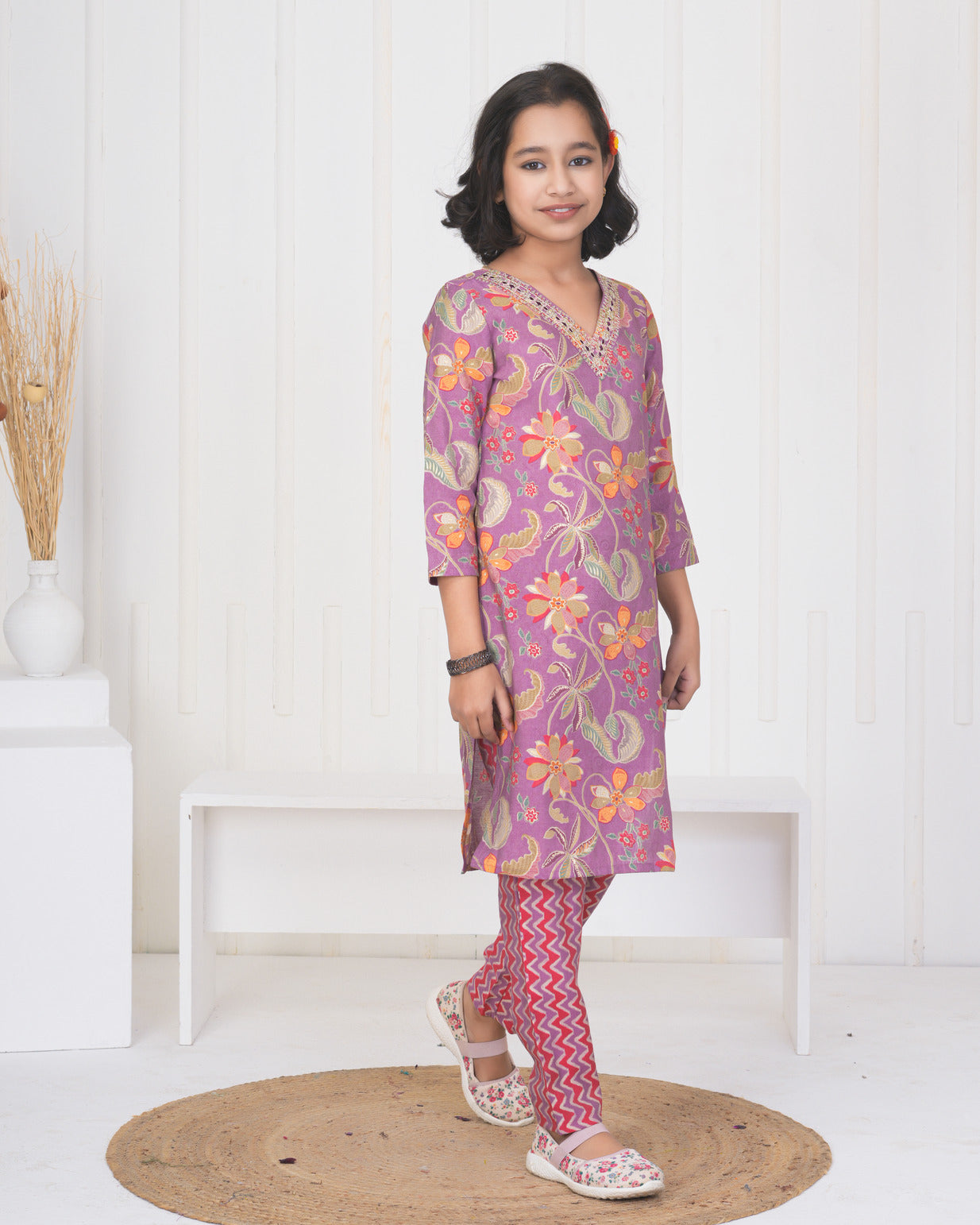 Pink Floral Embroidered and Embellished Maslin Suit Set