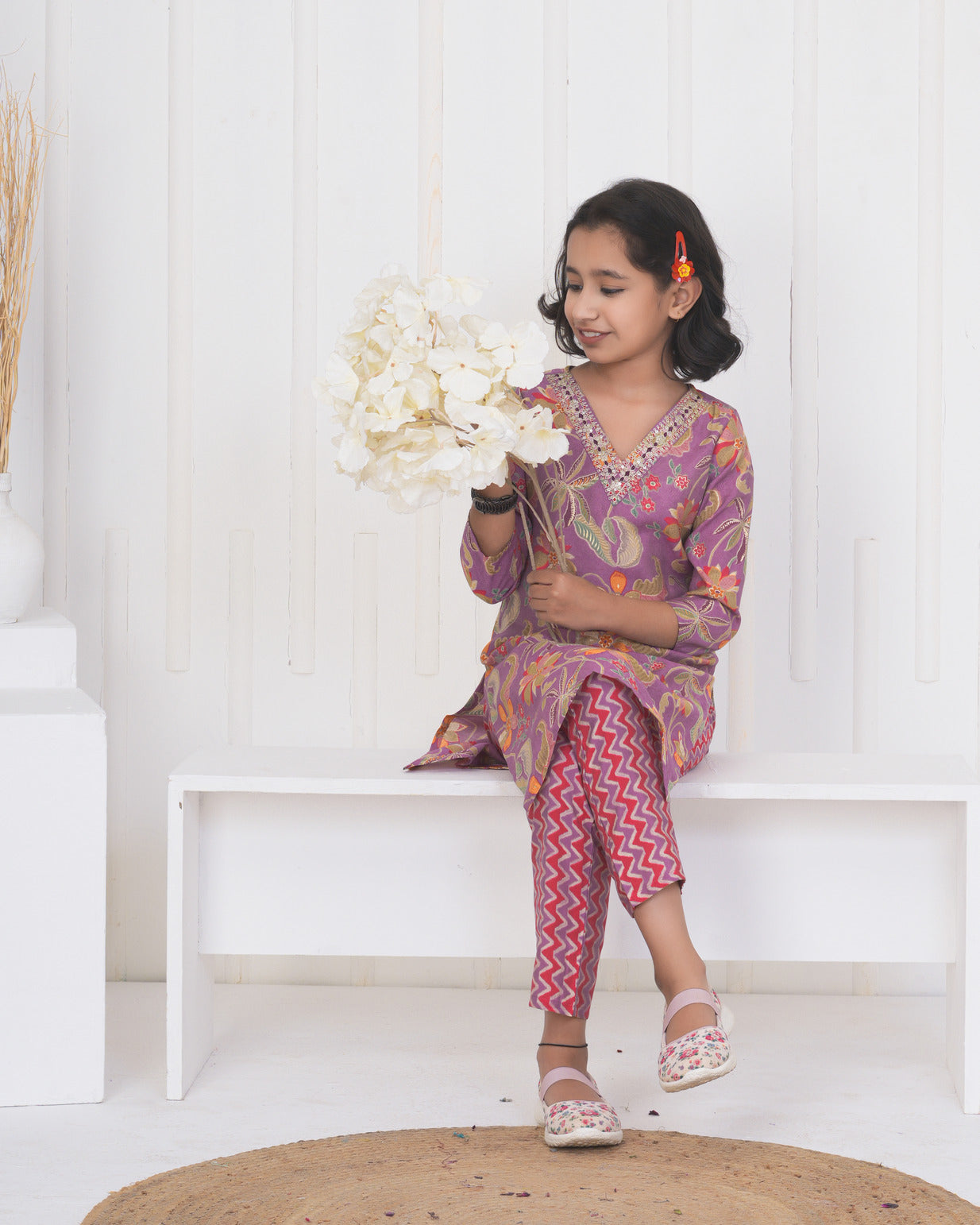 Pink Floral Embroidered and Embellished Maslin Suit Set