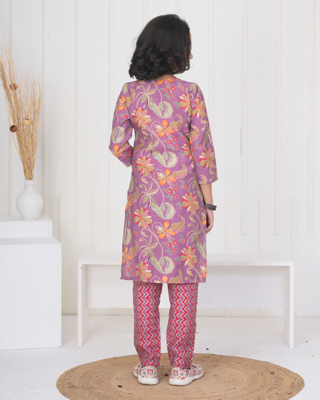 Pink Floral Embroidered and Embellished Maslin Suit Set