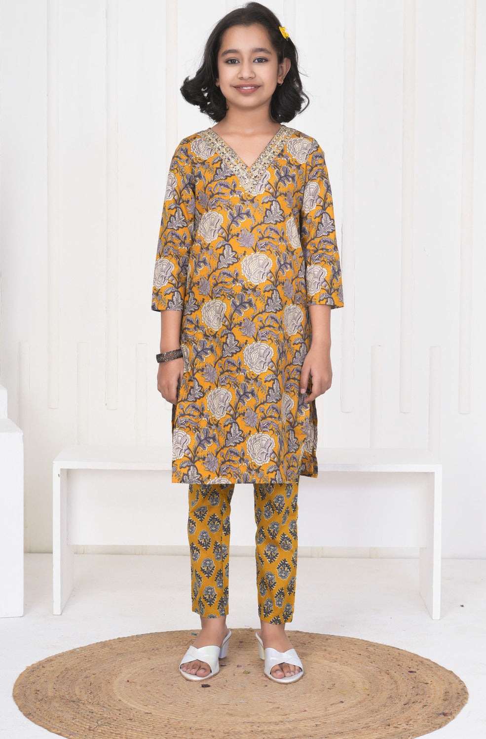 Turmeric With Floral Cotton Suit Set