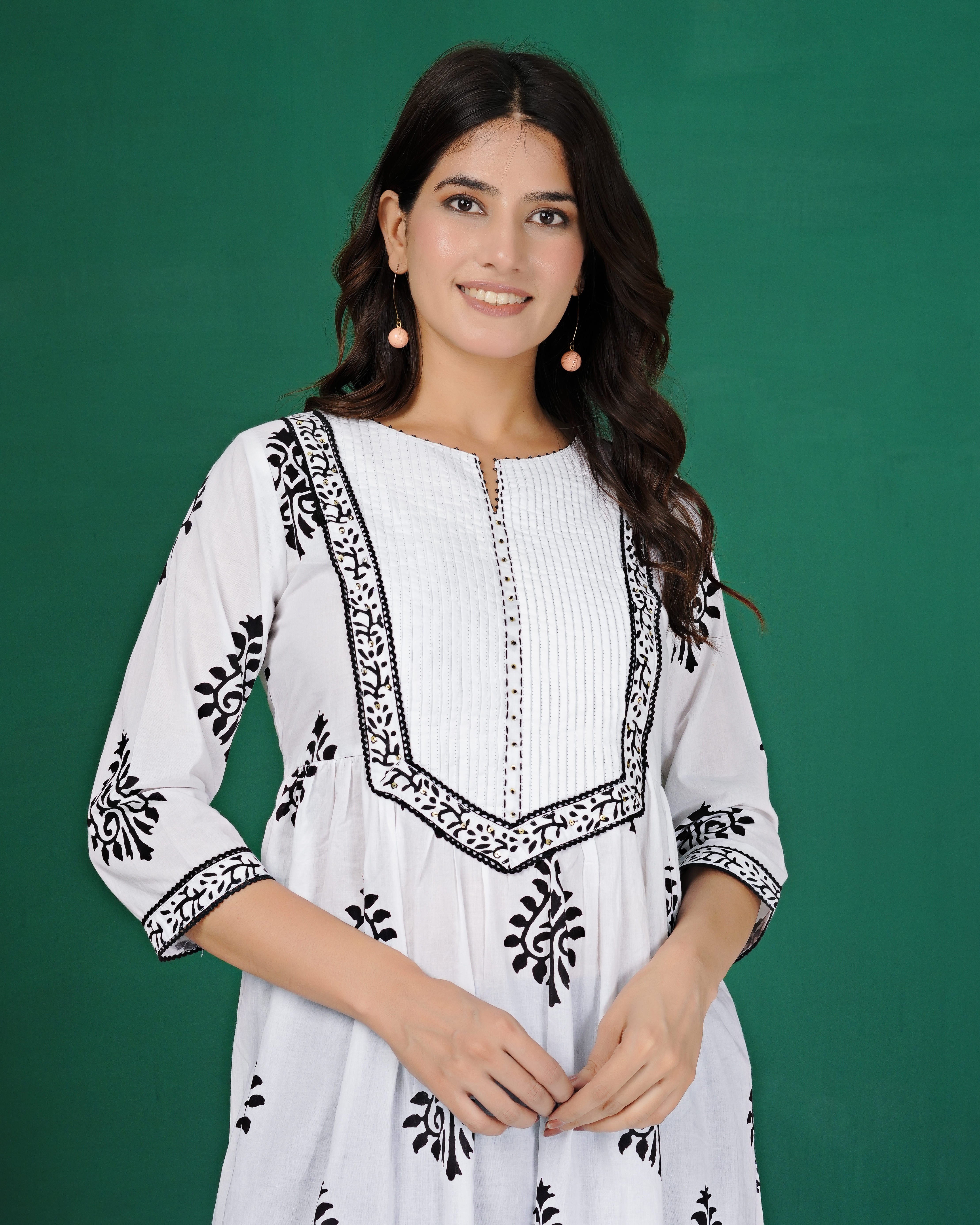 White with Black Checks Print Kurti