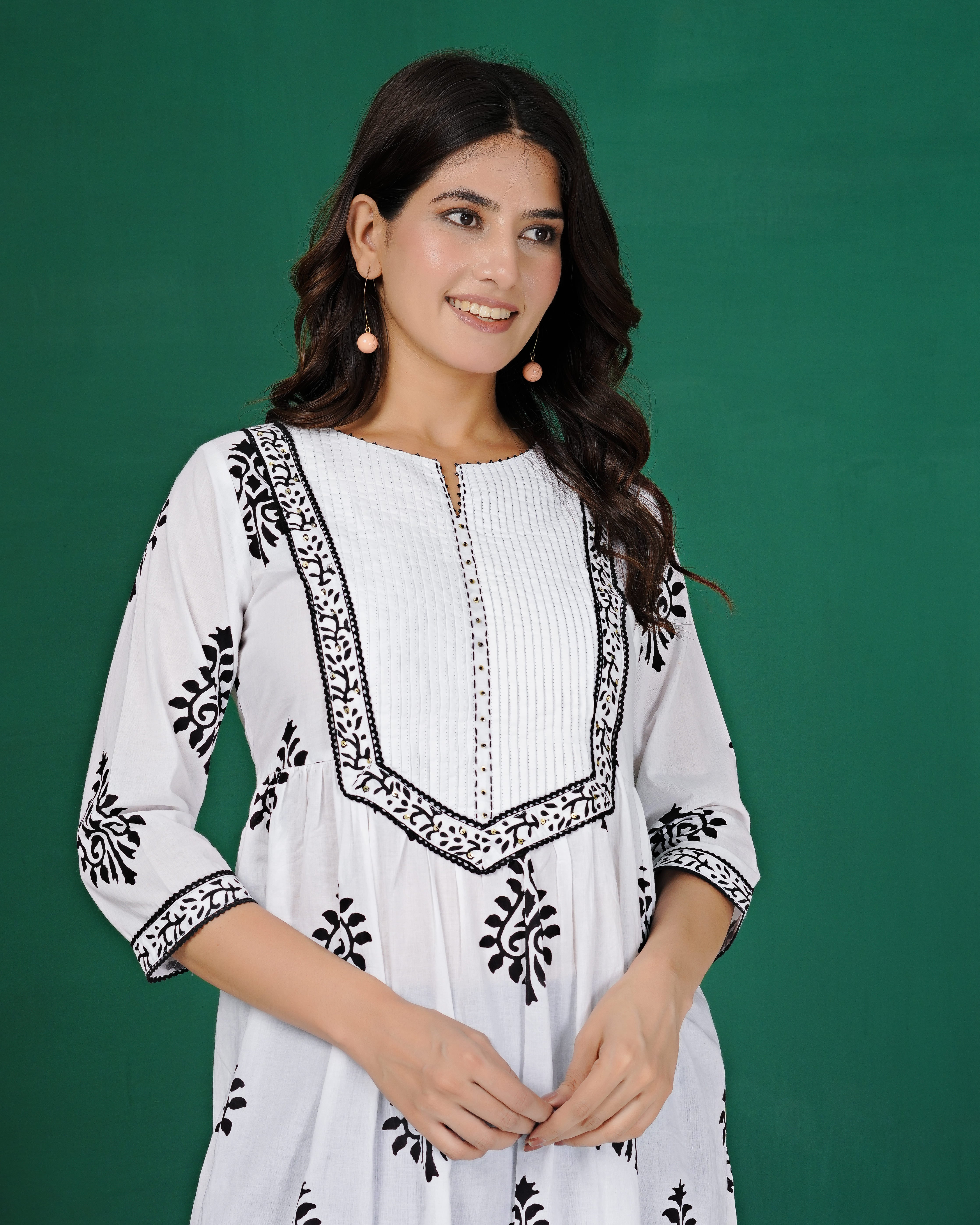 White with Black Checks Print Kurti