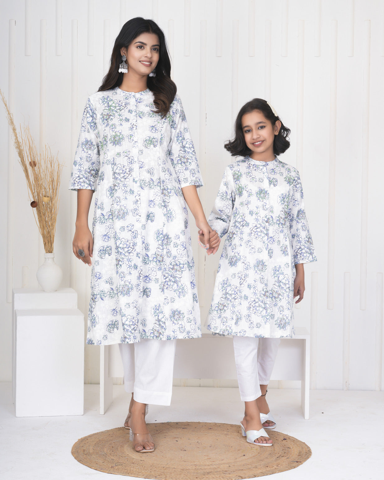 White With Embroidery Floral Work Cotton Kurti