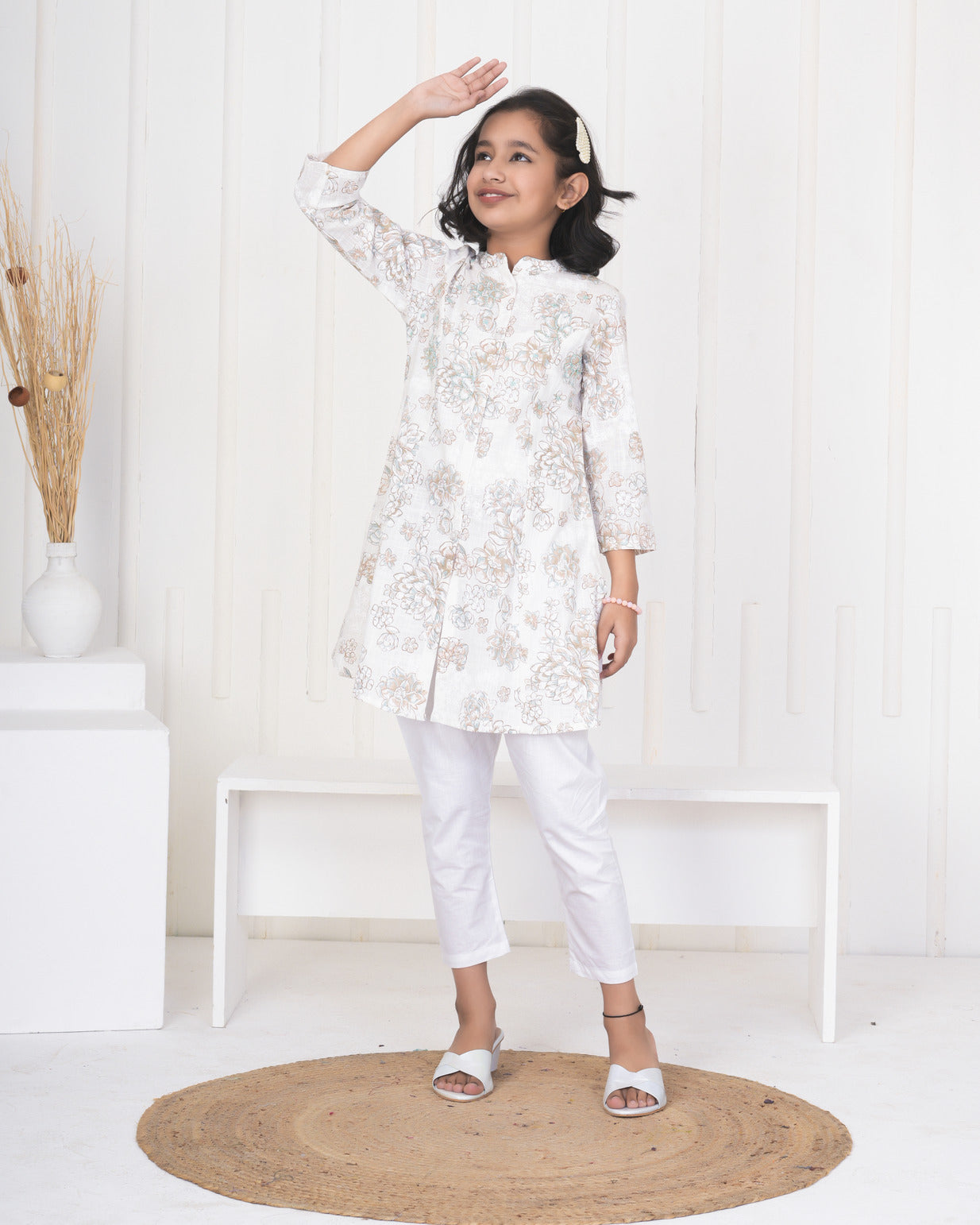 White With Embroidery Floral Work Cotton Kurti