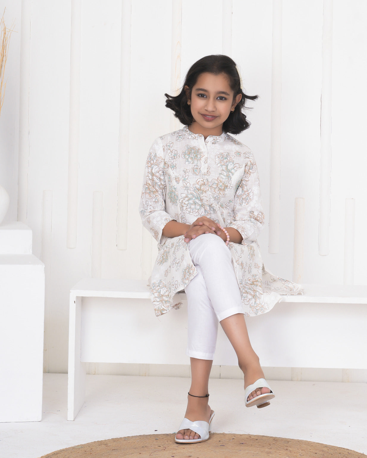 White With Embroidery Floral Work Cotton Kurti