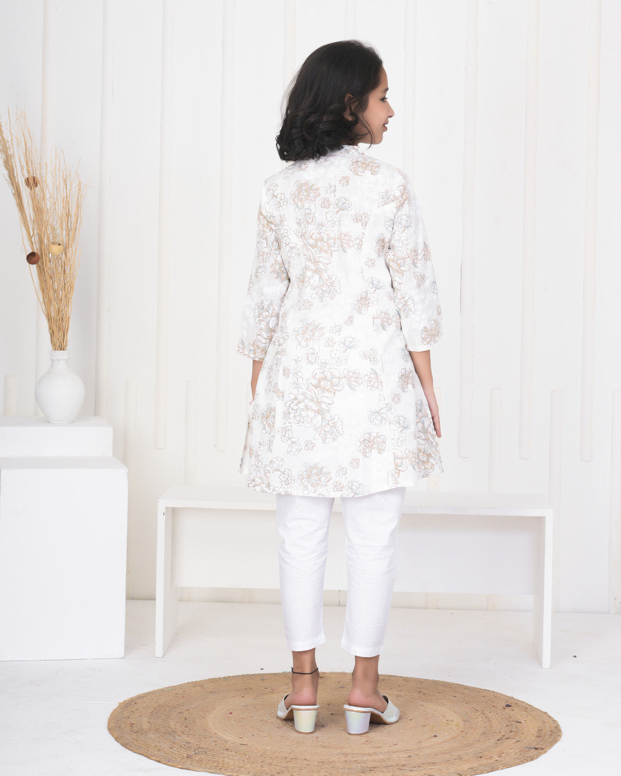 White With Embroidery Floral Work Cotton Kurti