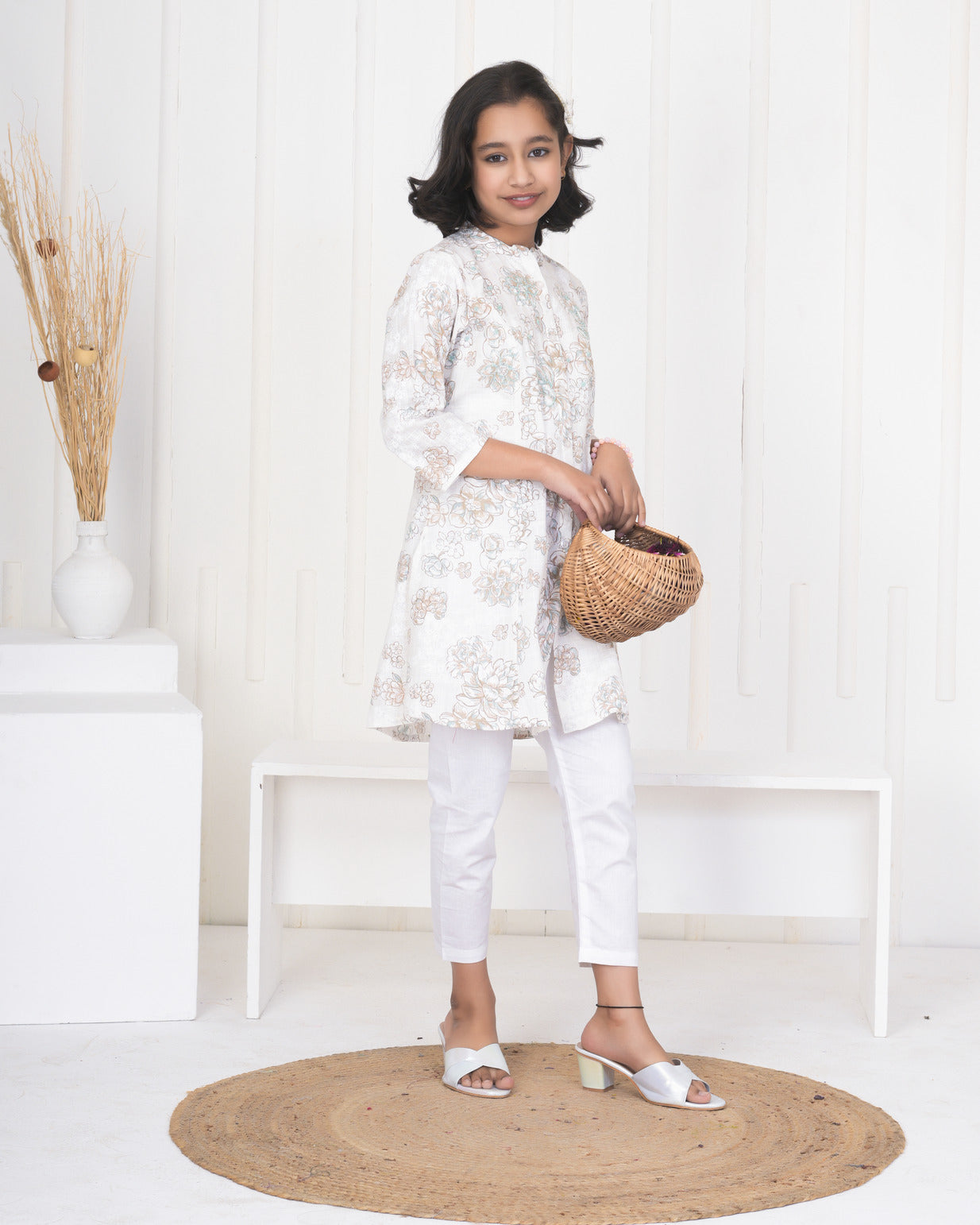 White With Embroidery Floral Work Cotton Kurti