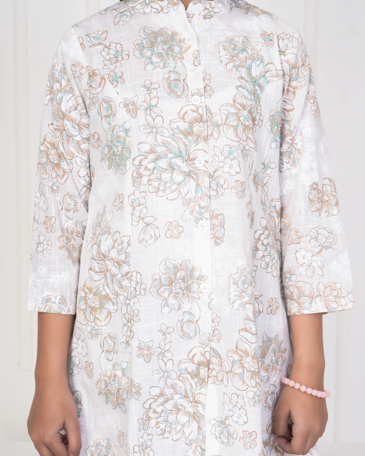 White With Embroidery Floral Work Cotton Kurti