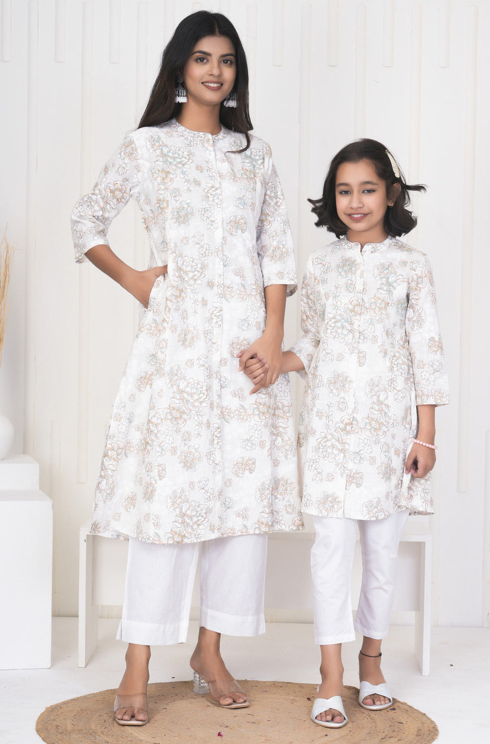 White With Embroidery Floral Work Cotton Kurti