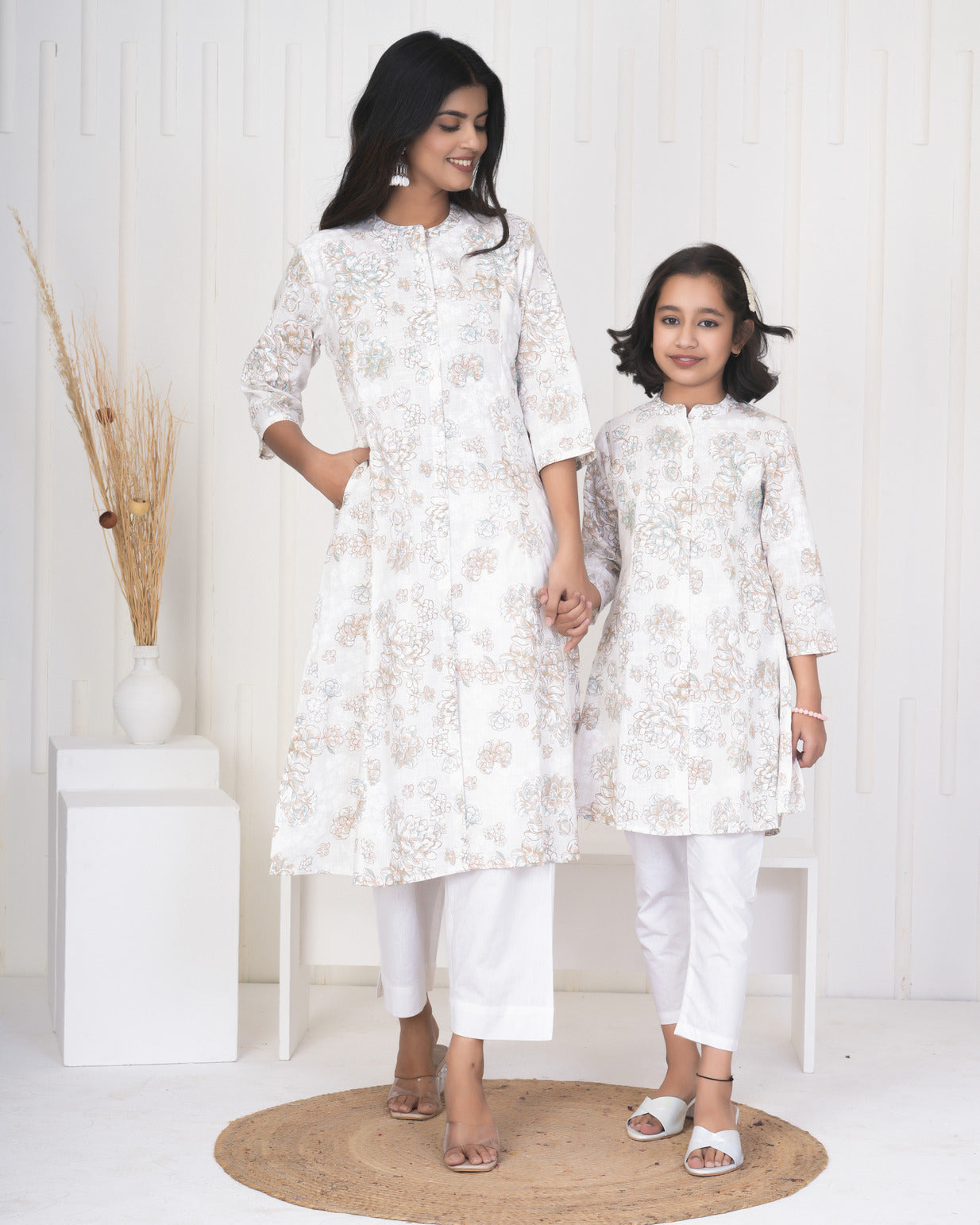 White With Embroidery Floral Work Cotton Kurti